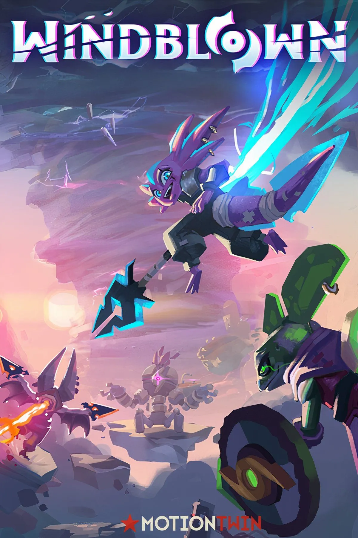 Cảnh chiến đấu nhanh trong không gian 3D của game roguelike isometric Windblown.