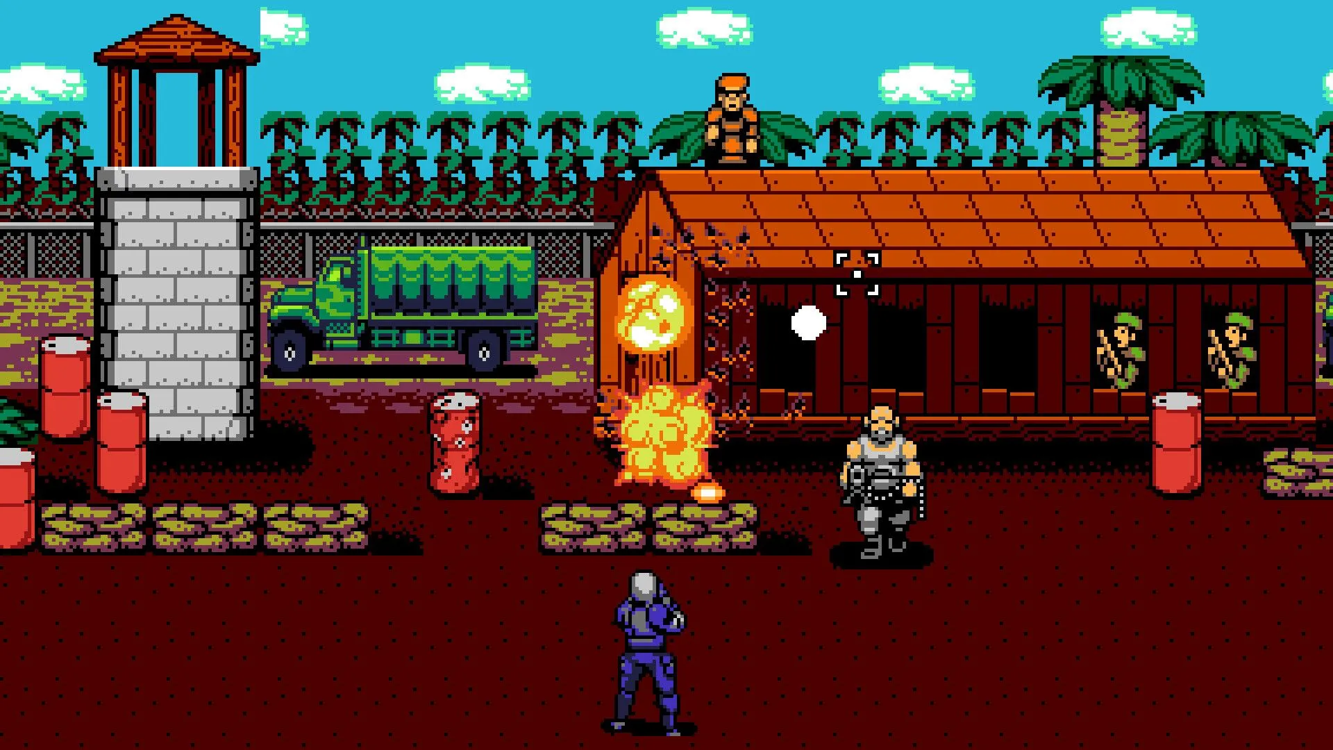 Cảnh chiến đấu trong một game RPG cổ điển 8-bit thuộc bộ sưu tập UFO 50, gợi nhớ game thập niên 80.