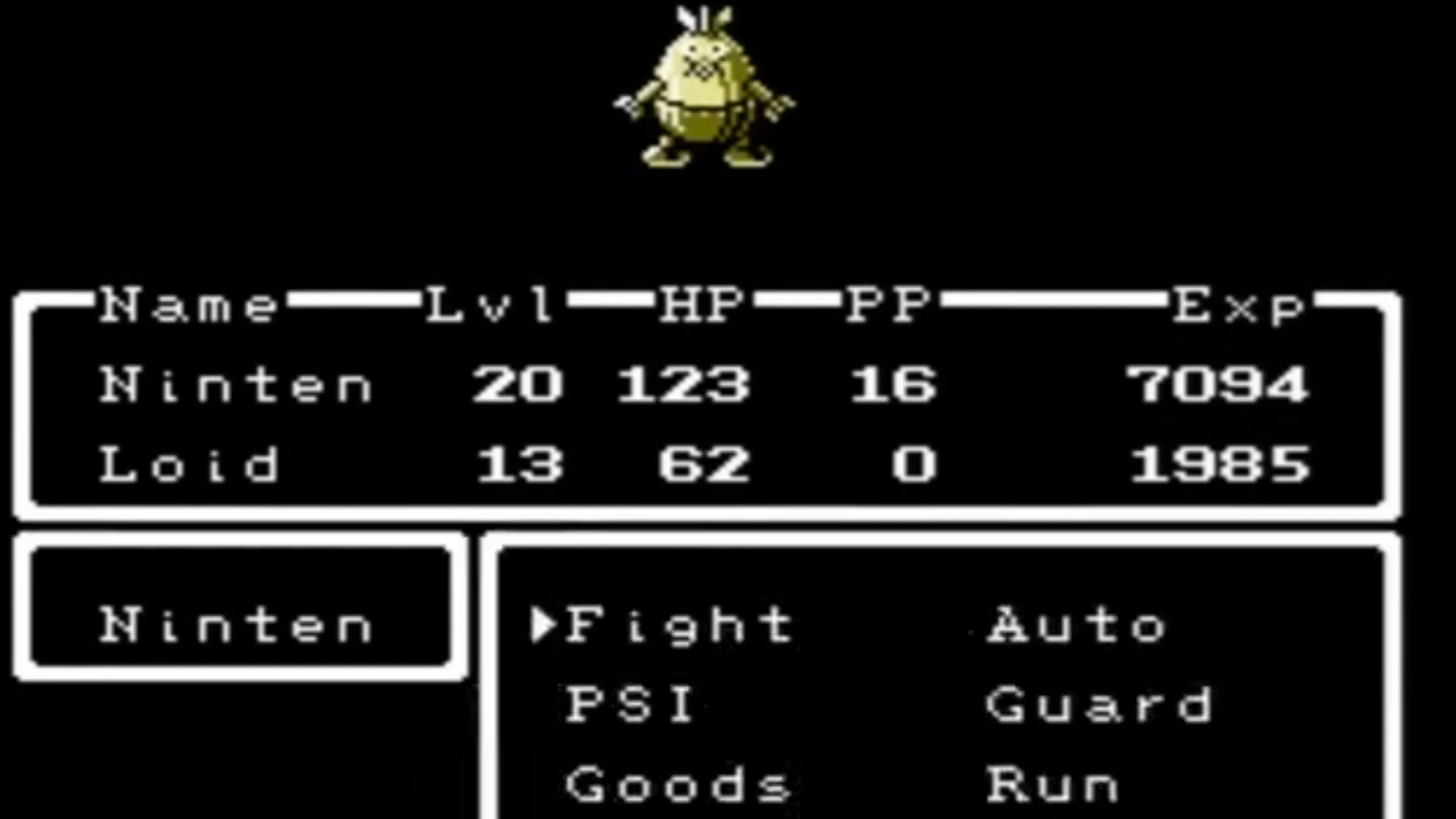 Cảnh chiến đấu turn-based trong game JRPG Earthbound Beginnings