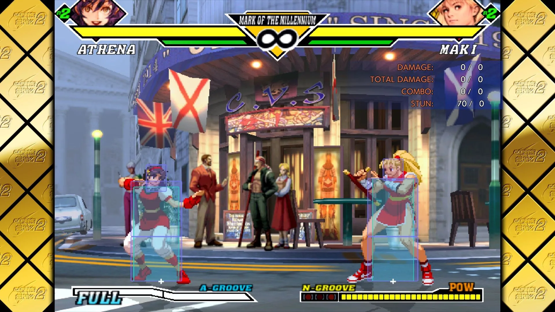 Cảnh chơi game đối kháng trong Capcom Fighting Collection 2 với đồ họa cổ điển