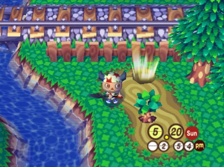 Cảnh gameplay của Animal Crossing với nhân vật và động vật trong làng