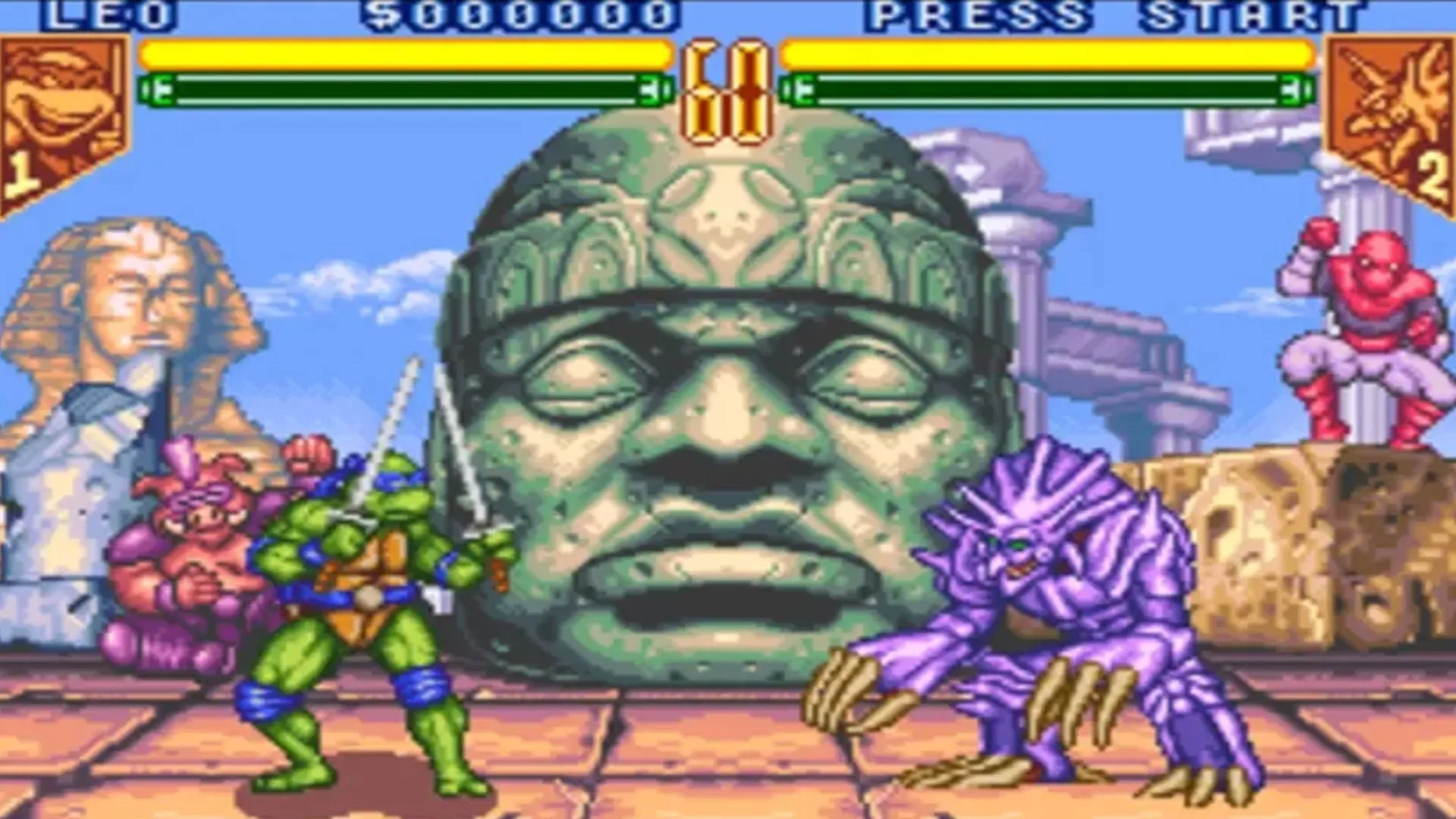 Cảnh giao đấu trong TMNT Tournament Fighters trên SNES