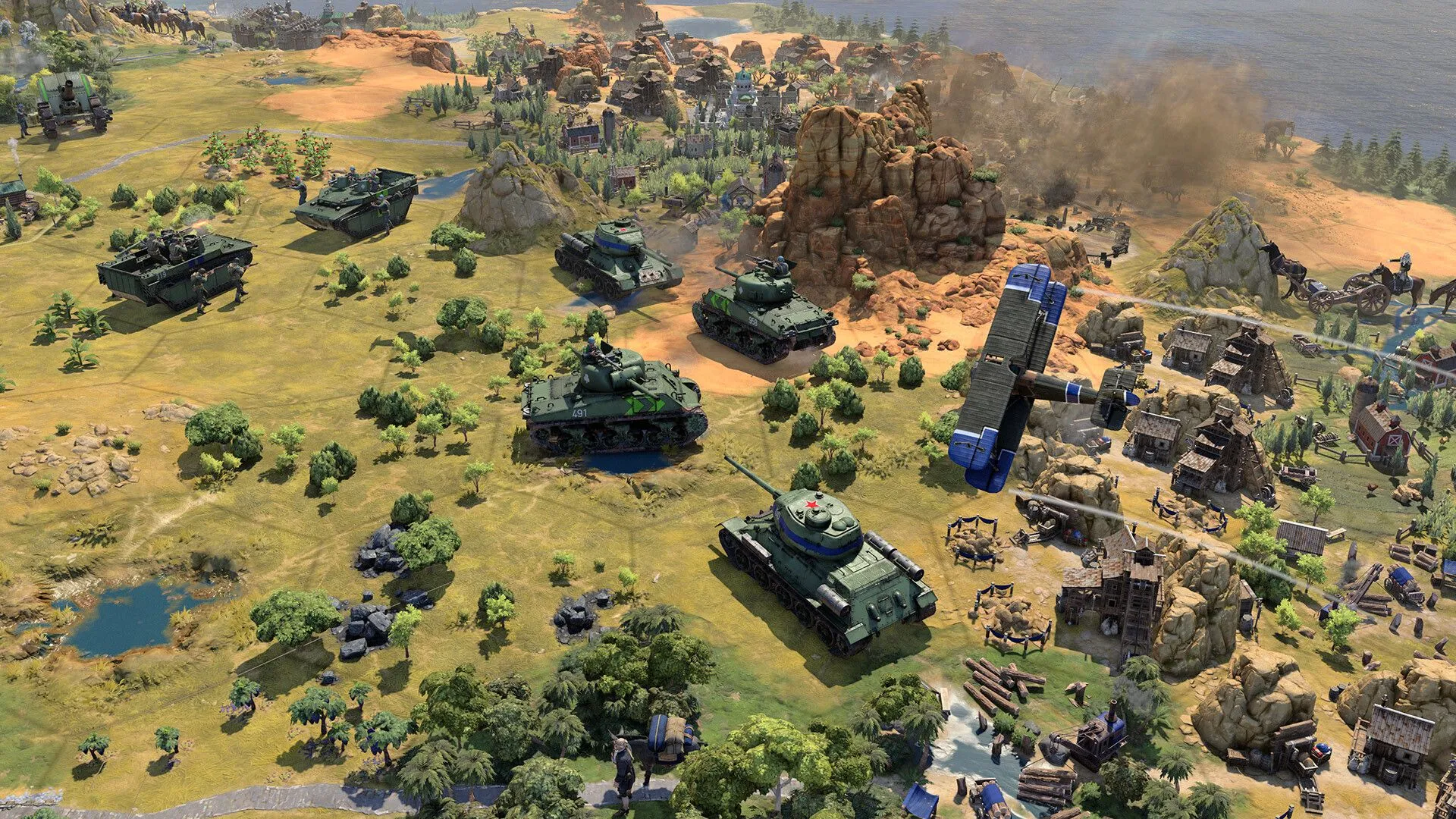 Cảnh quân đội trong Civilization VII di chuyển trên bản đồ