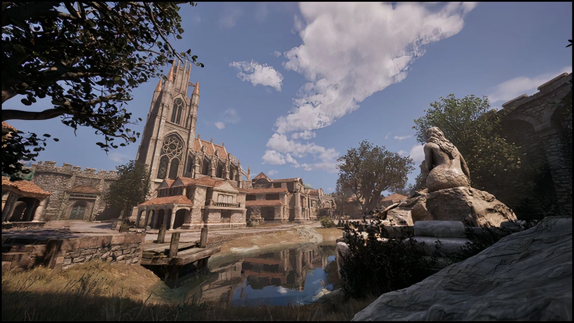 Cảnh quan thành phố Tamriel trong Oblivion Remastered với đồ họa được nâng cấp