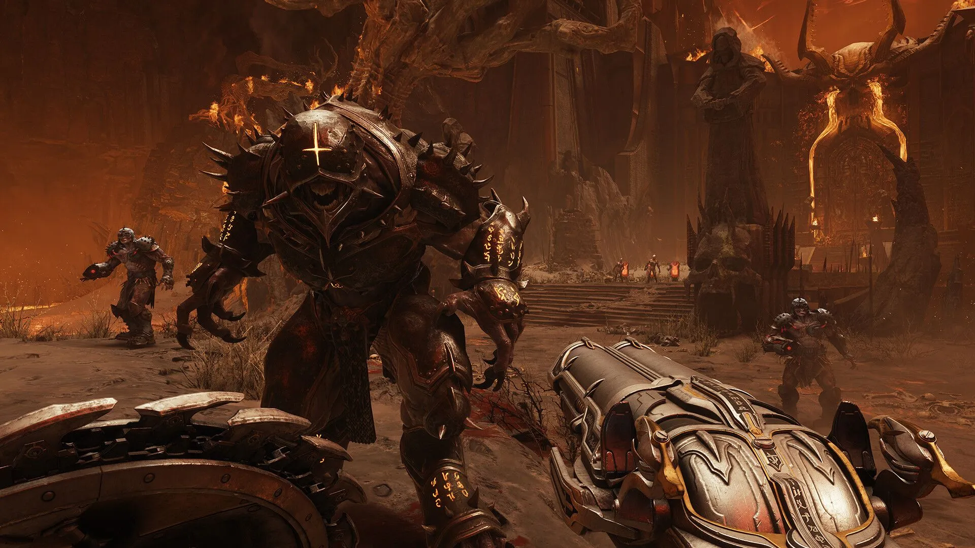 Cảnh quay đầy hành động trong Doom: The Dark Ages, thể hiện Doom Slayer sử dụng vũ khí mới
