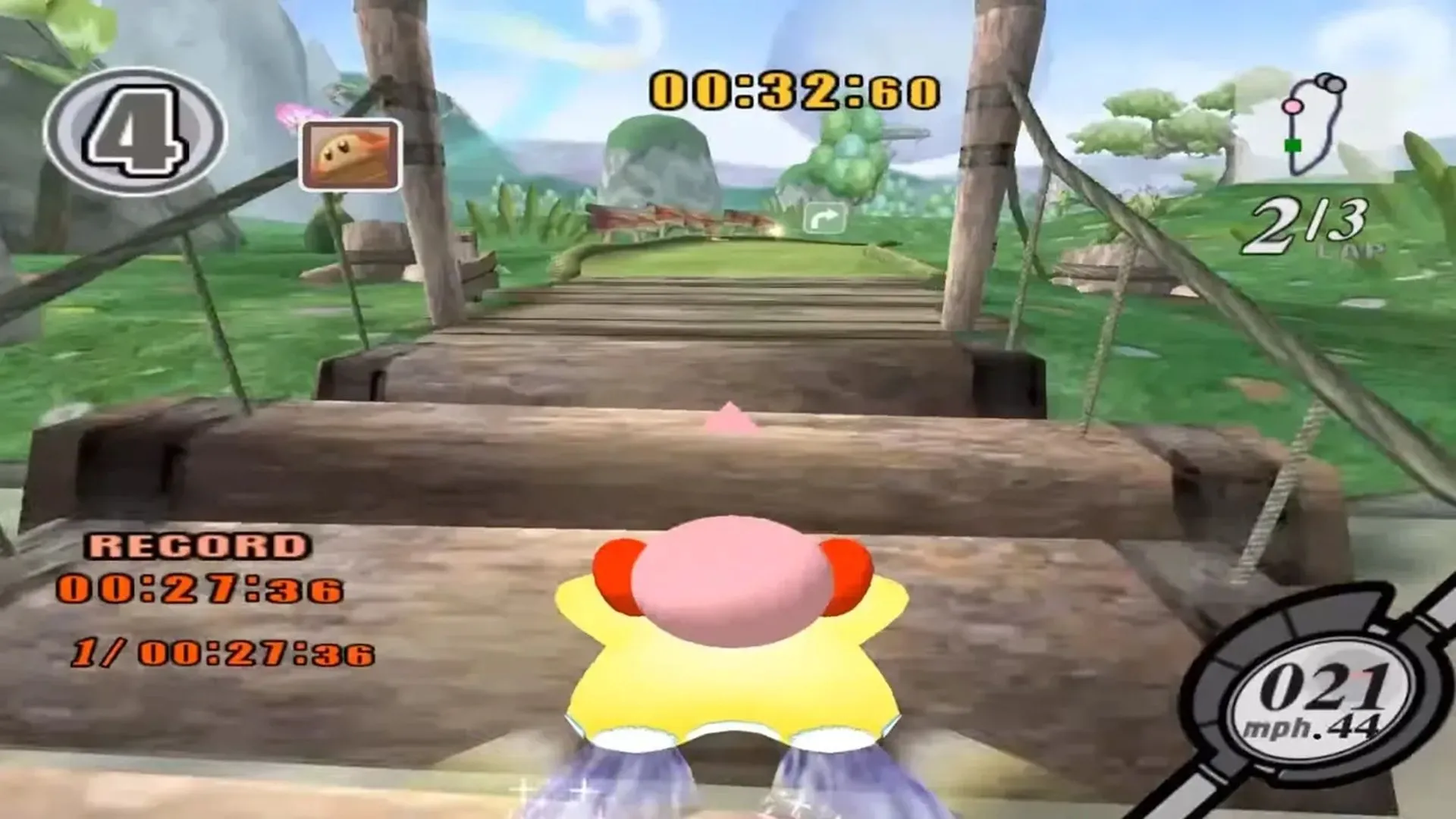 Cảnh quay trong game Kirby Air Ride, minh họa lối chơi đua xe của tựa game GameCube này.