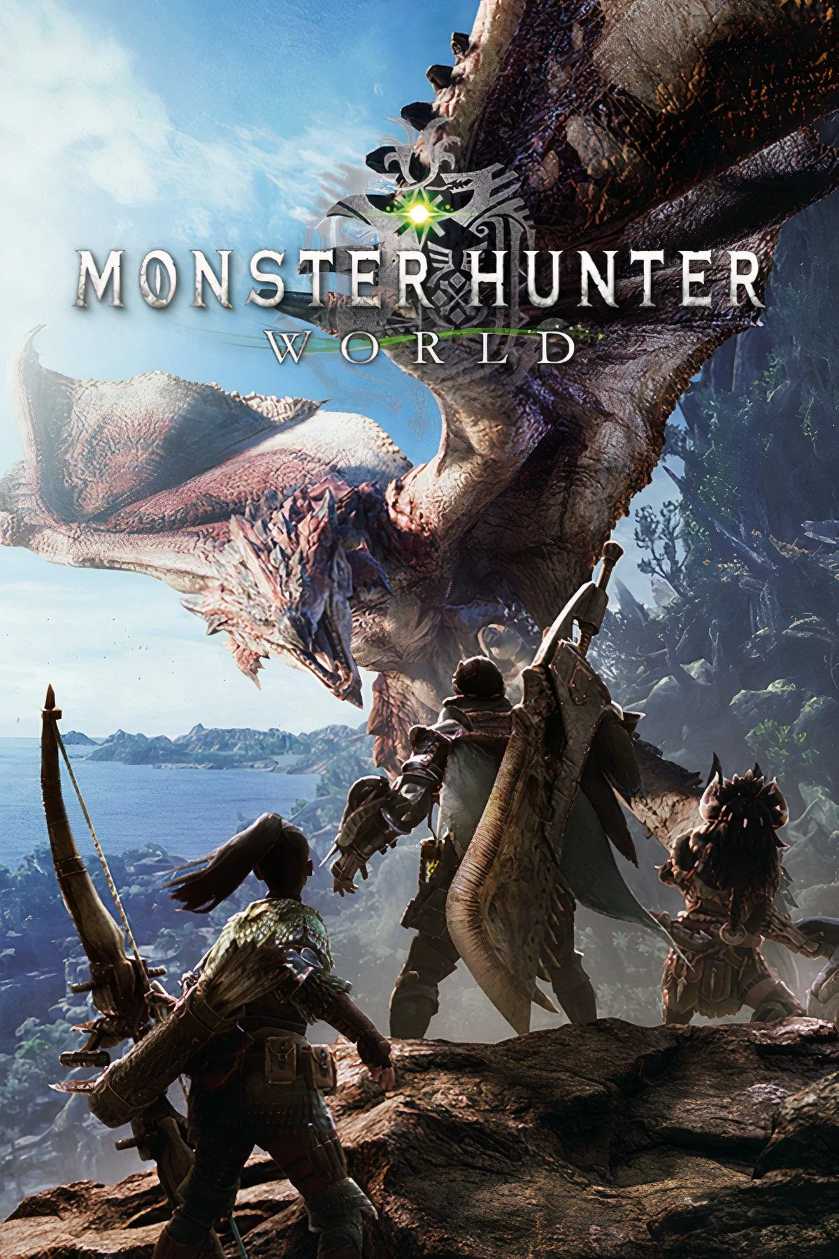 Cảnh săn quái vật trong Monster Hunter World, game nhập vai hành động với hàng trăm giờ chơi.