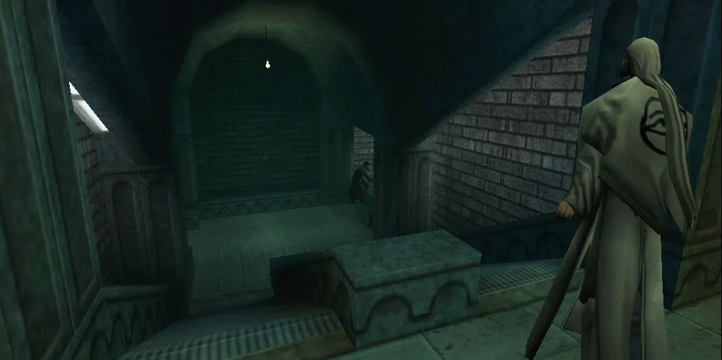 Cảnh trong game Blood II: The Chosen, minh họa chất lượng đồ họa chưa hoàn thiện khi ra mắt.