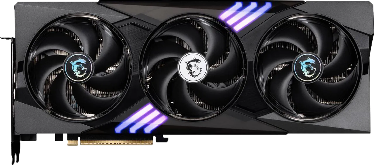 Card đồ họa MSI Gaming Trio OC RTX 5070 với ba quạt tản nhiệt và đèn RGB