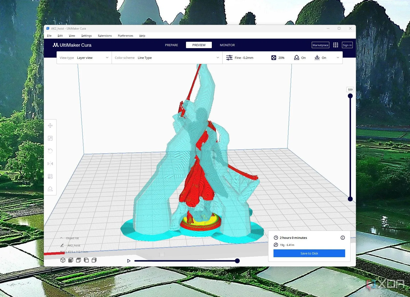 Cấu trúc hỗ trợ dạng cây được thêm vào mô hình 3D trong Cura