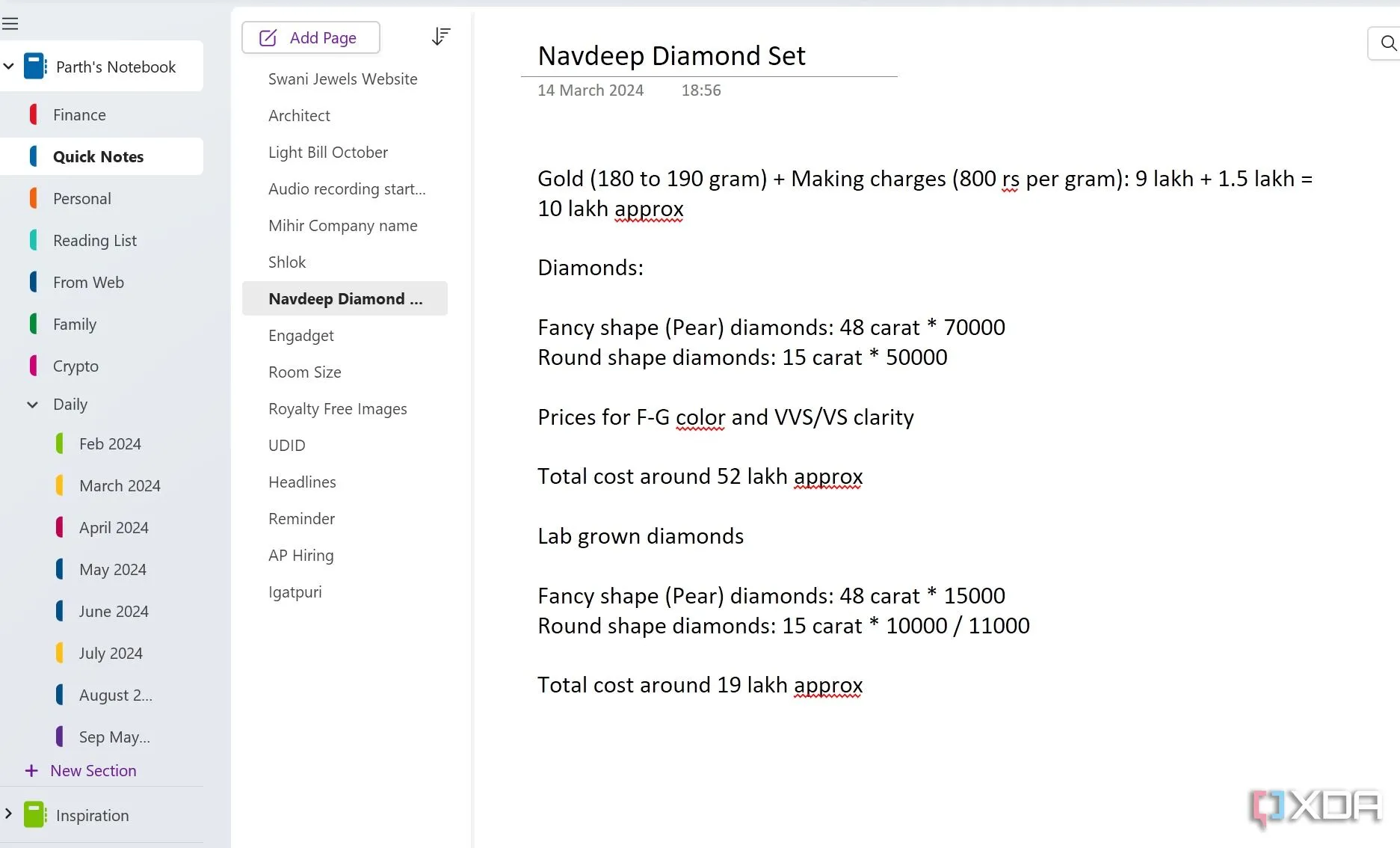 Cấu trúc tổ chức ghi chú dạng sổ tay của OneNote với các phần và trang rõ ràng