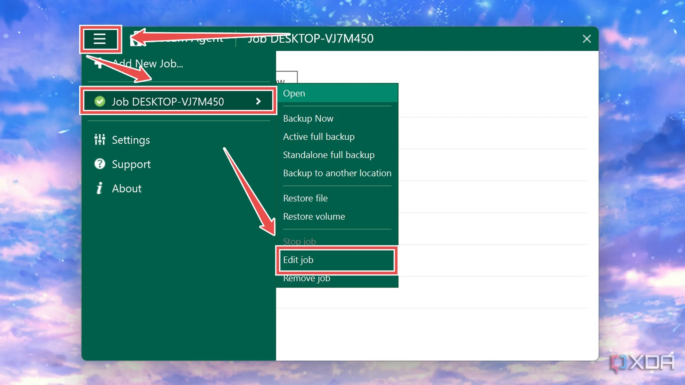 Chỉnh sửa tác vụ sao lưu (Backup Job) trong Veeam Backup Agent.
