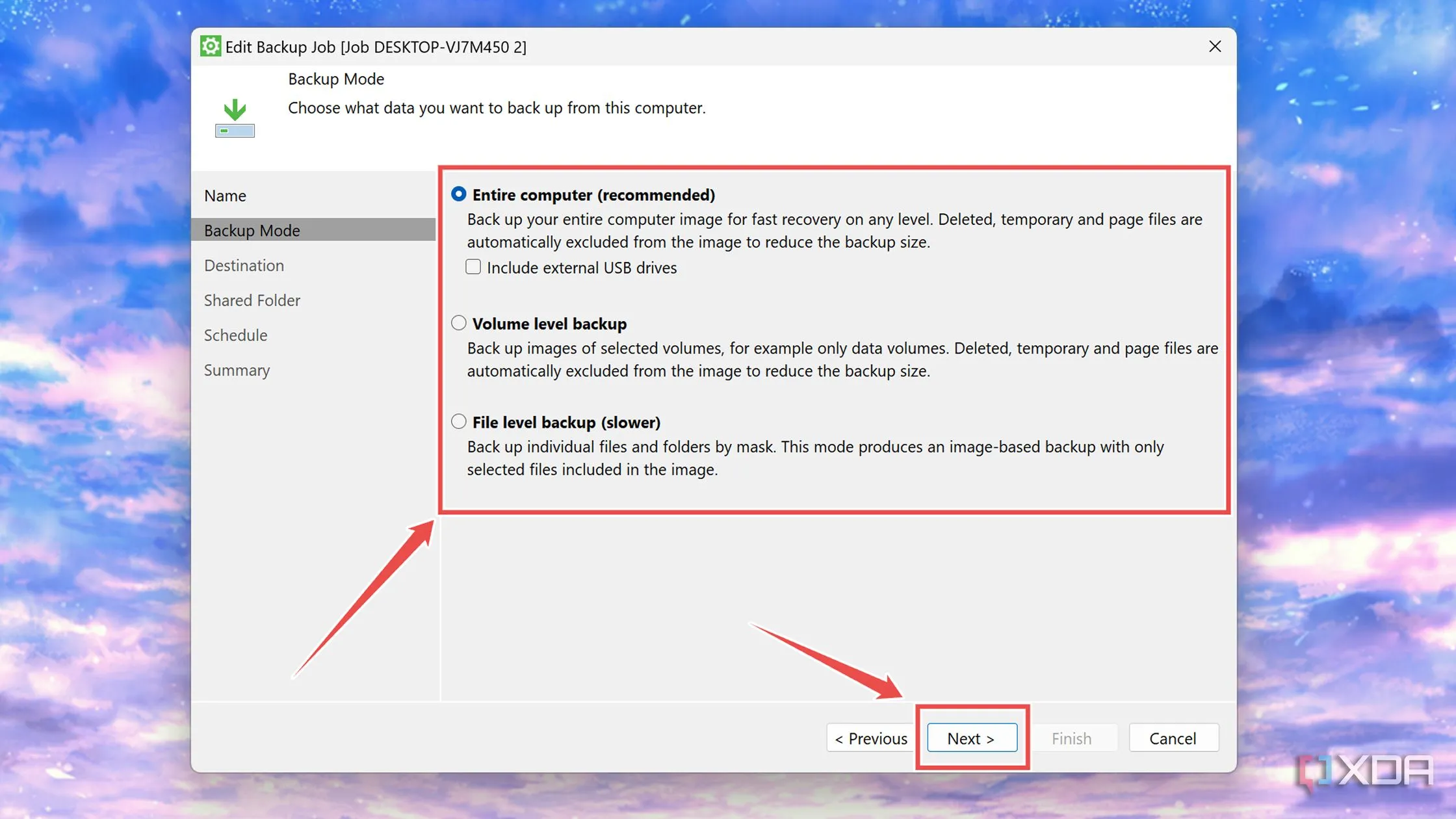 Chọn phương pháp sao lưu phù hợp trong Veeam Backup Agent.