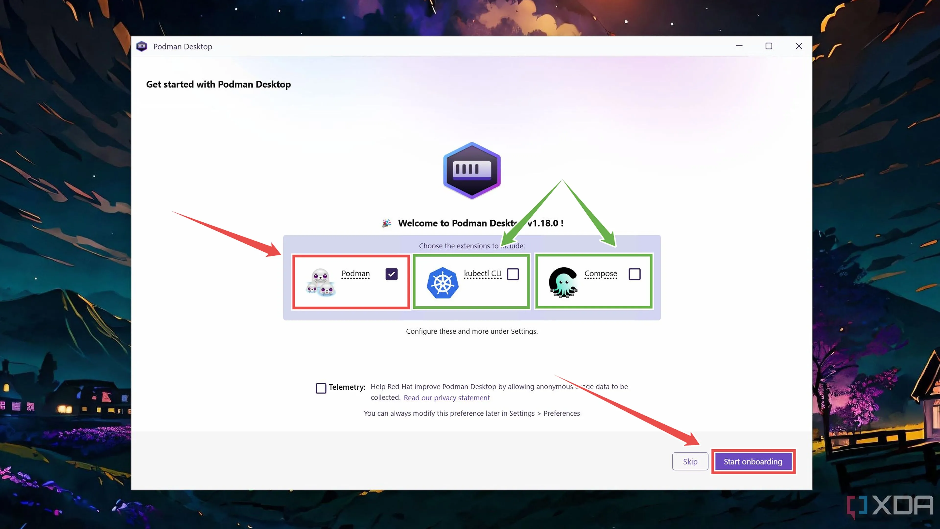 Chọn Podman extension trong quá trình thiết lập Podman Desktop