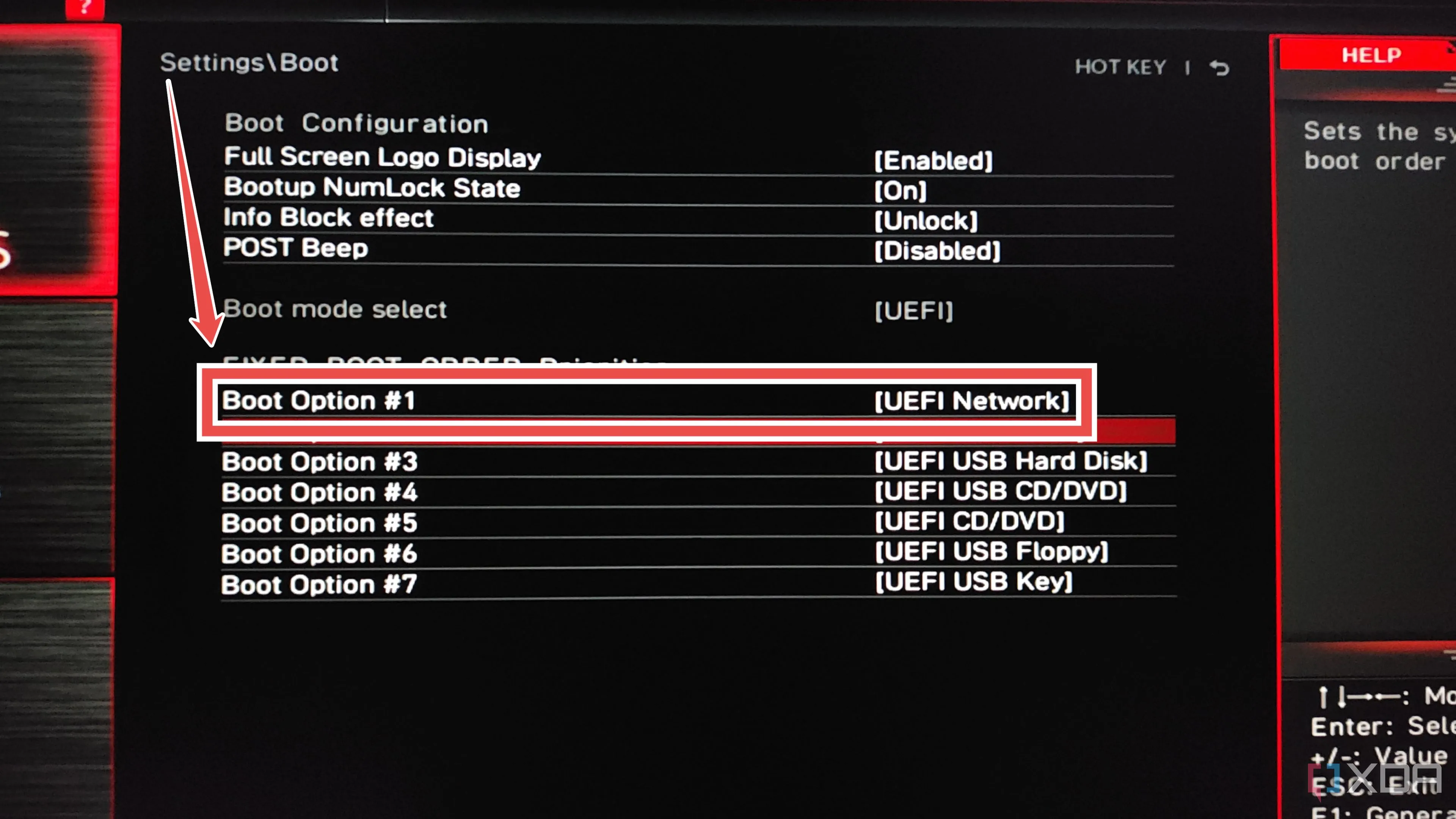 Chọn tùy chọn khởi động mạng UEFI trong BIOS khi sử dụng PXE server để cài đặt PBS