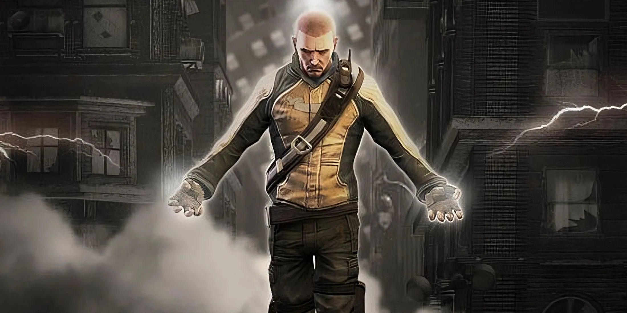 Cole McGrath sử dụng sức mạnh điện trong game Infamous, hành động phiêu lưu