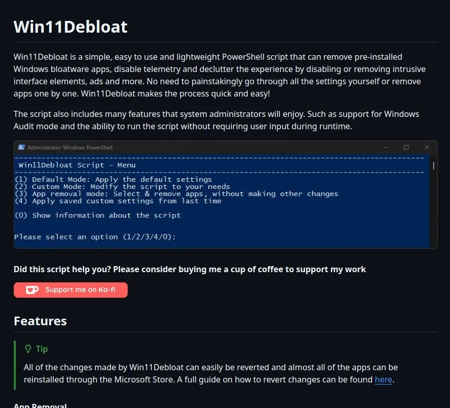 Công cụ gỡ bloatware cho Windows 11