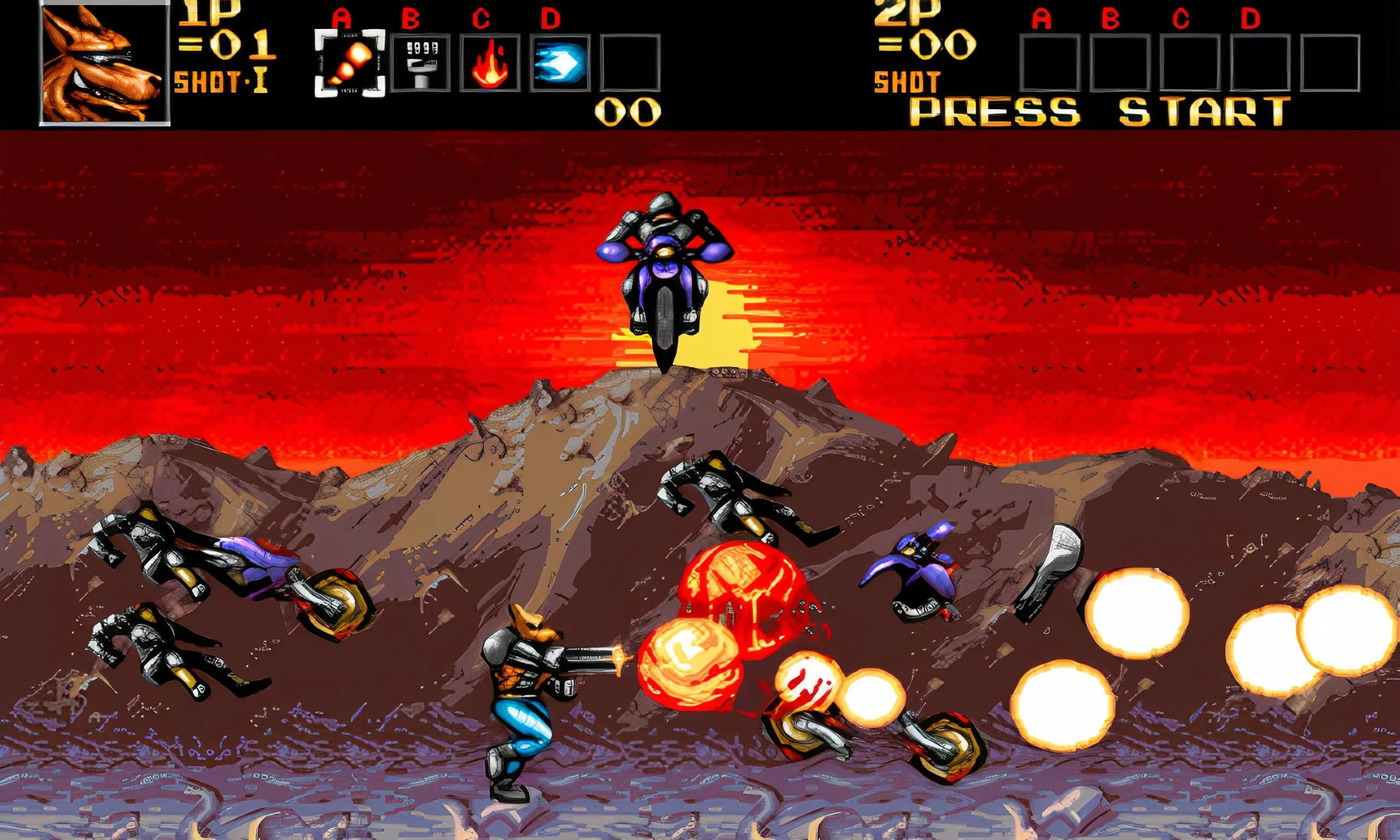 Contra: Hard Corps trên Sega Genesis, cảnh chiến đấu dữ dội trong game bắn súng cuộn cảnh