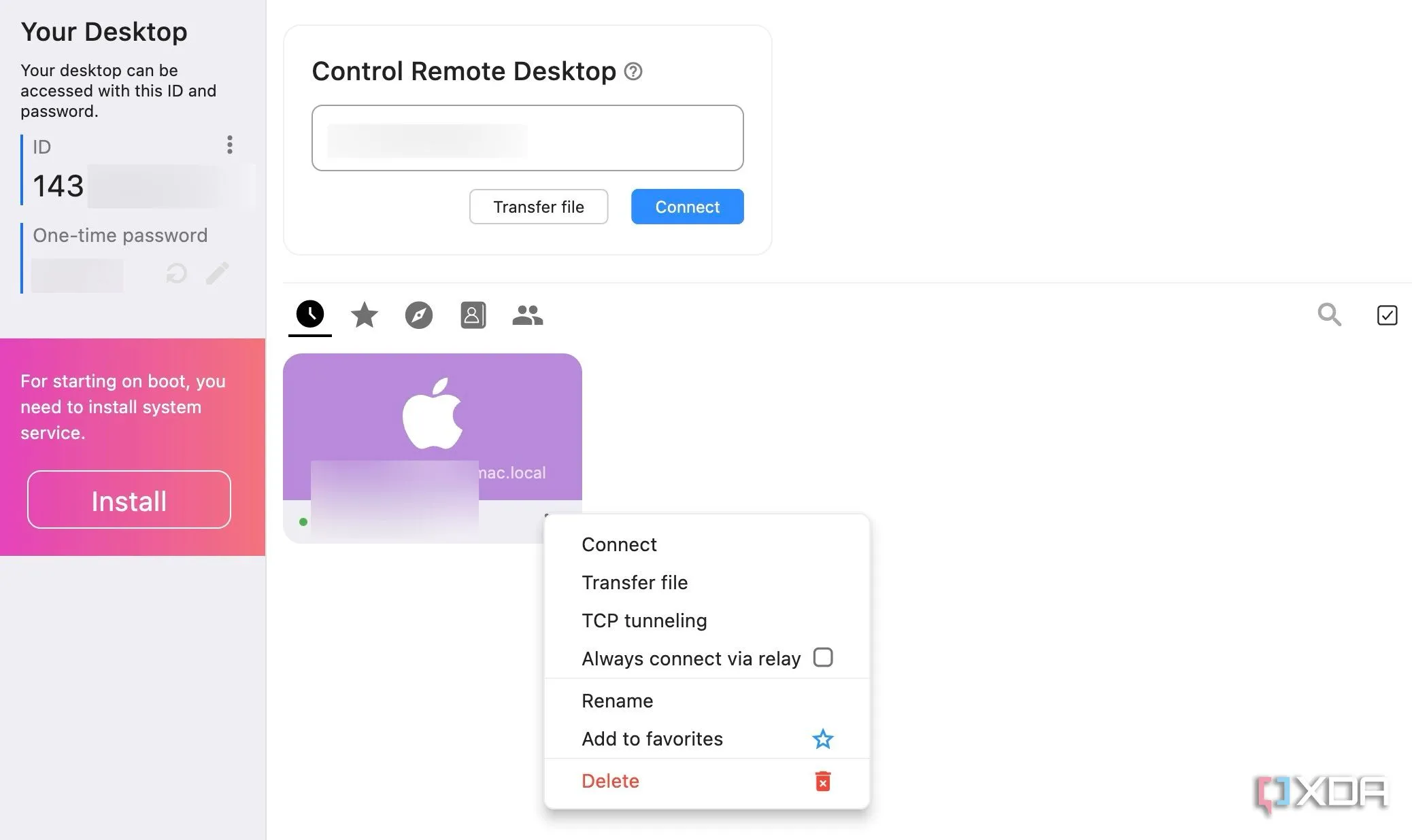 Cửa sổ kết nối RustDesk hiển thị thông tin ID và mật khẩu để điều khiển máy tính từ xa