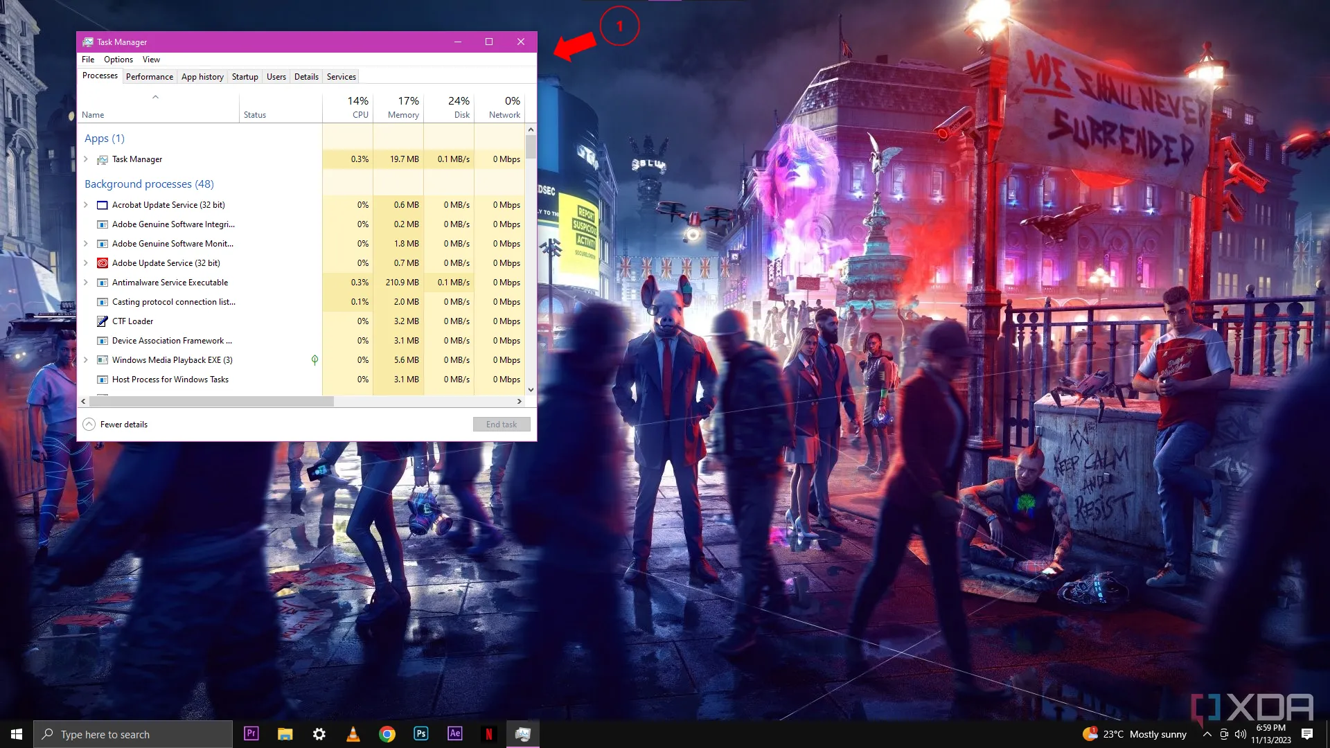 Cửa sổ Task Manager của Windows 10 hiển thị tab &quot;Processes&quot;