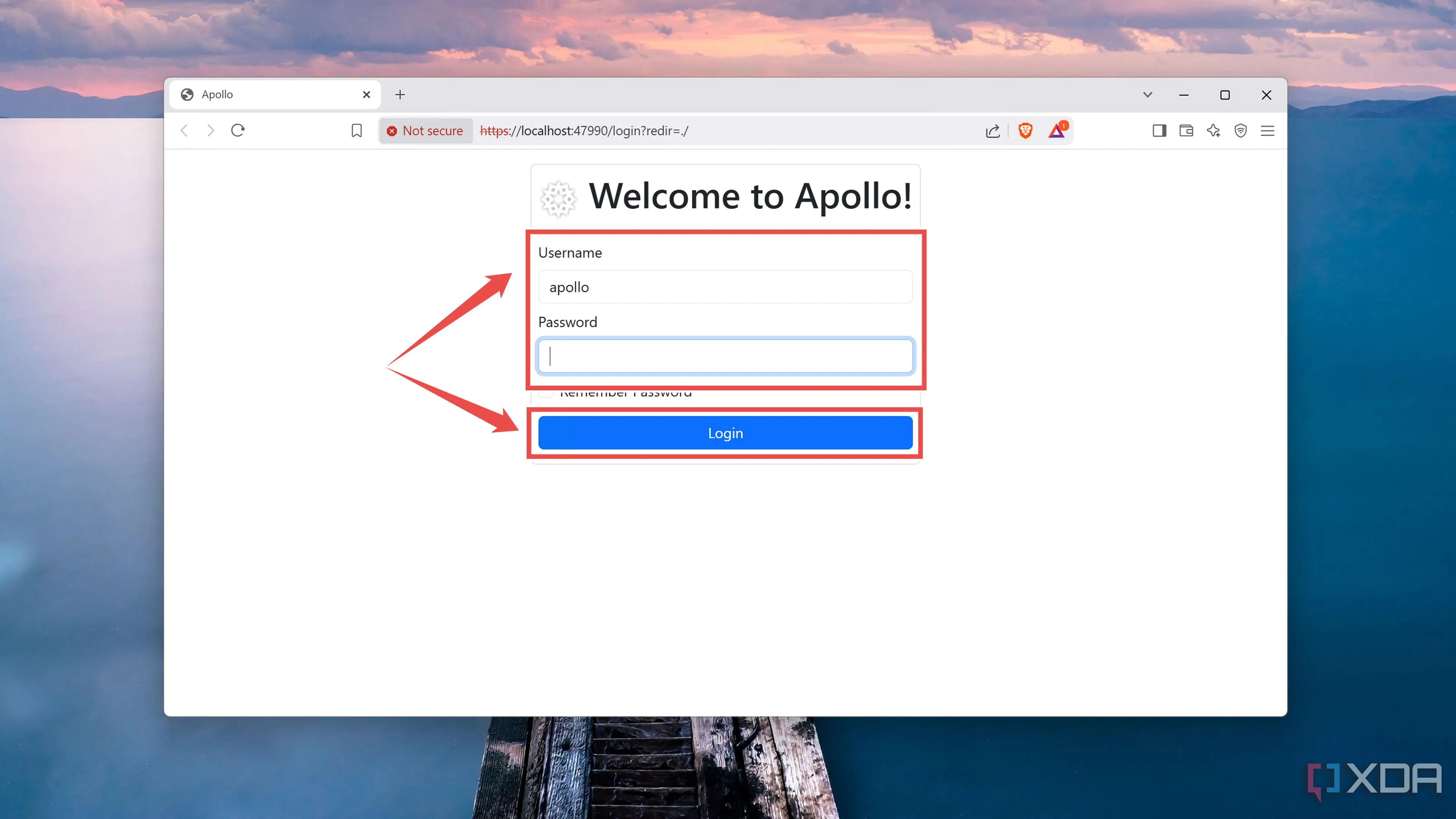 Đăng nhập vào Apollo server với tên người dùng và mật khẩu đã đặt