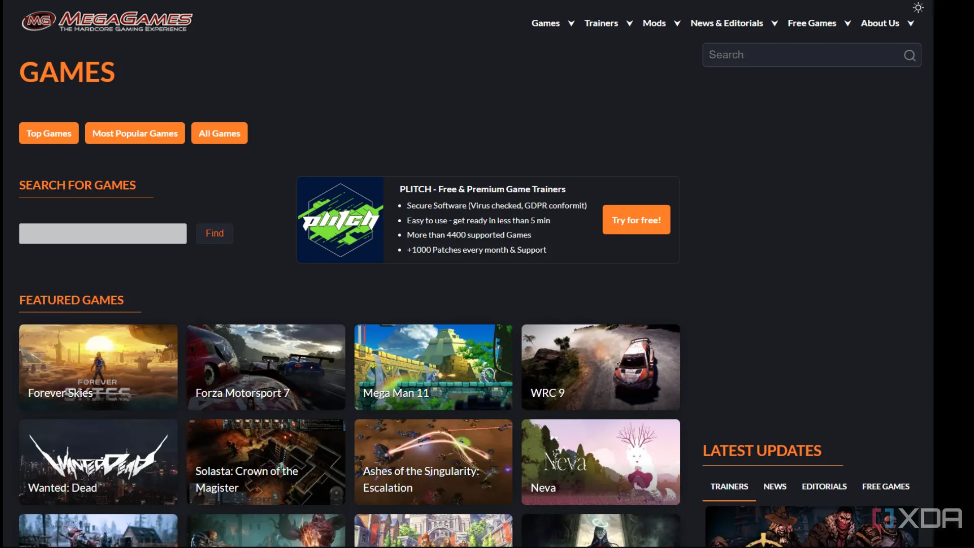 Danh mục trò chơi miễn phí trên trang Mega Games
