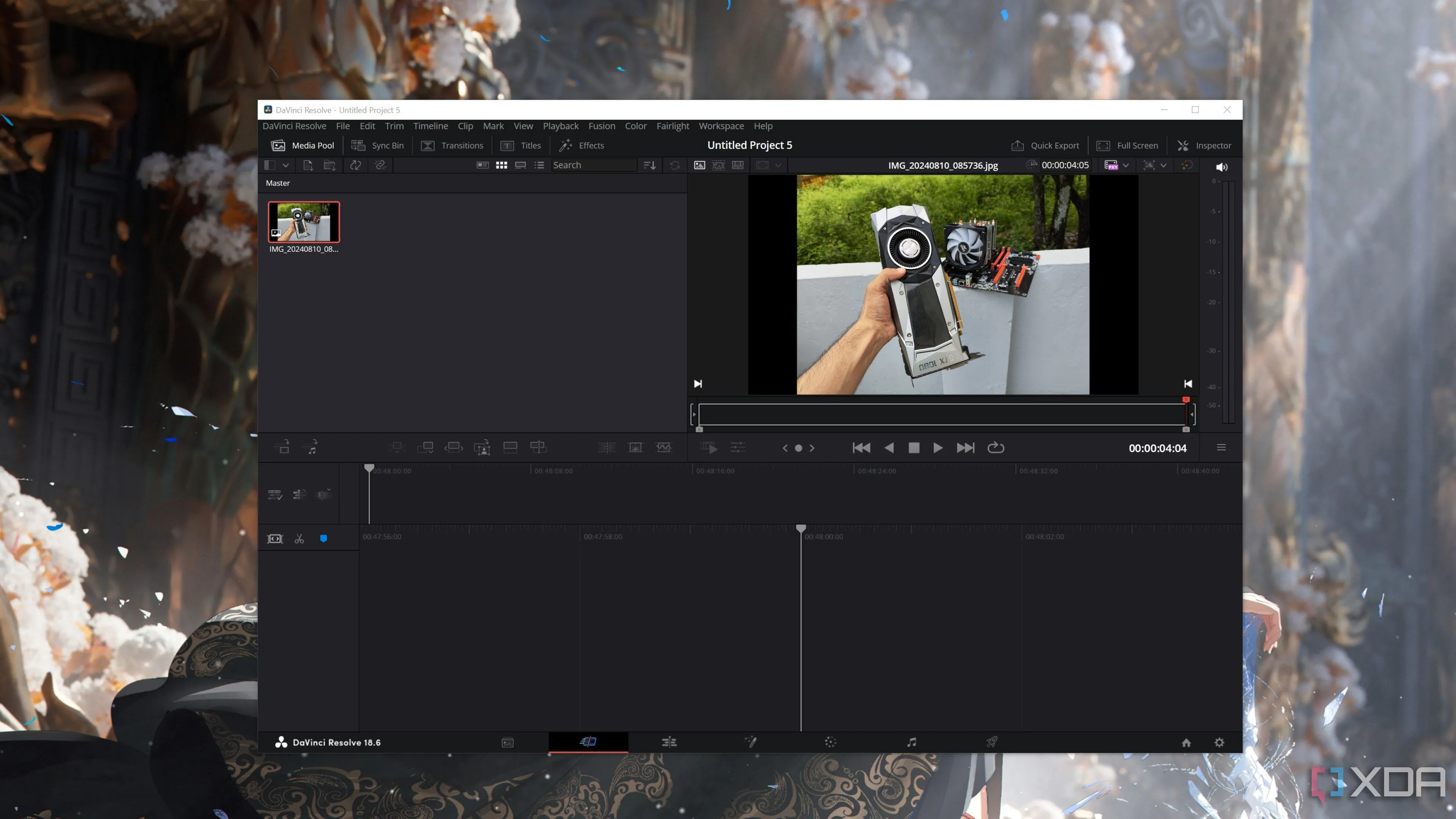 DaVinci Resolve đang chạy trên PC, với giao diện chỉnh sửa video và âm thanh chuyên nghiệp