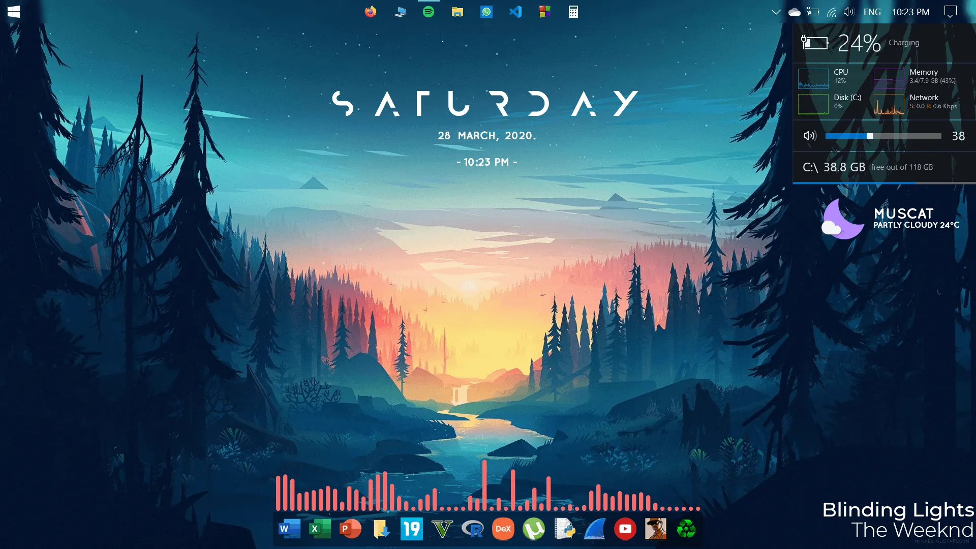 Desktop Windows với Mond và các widget Rainmeter