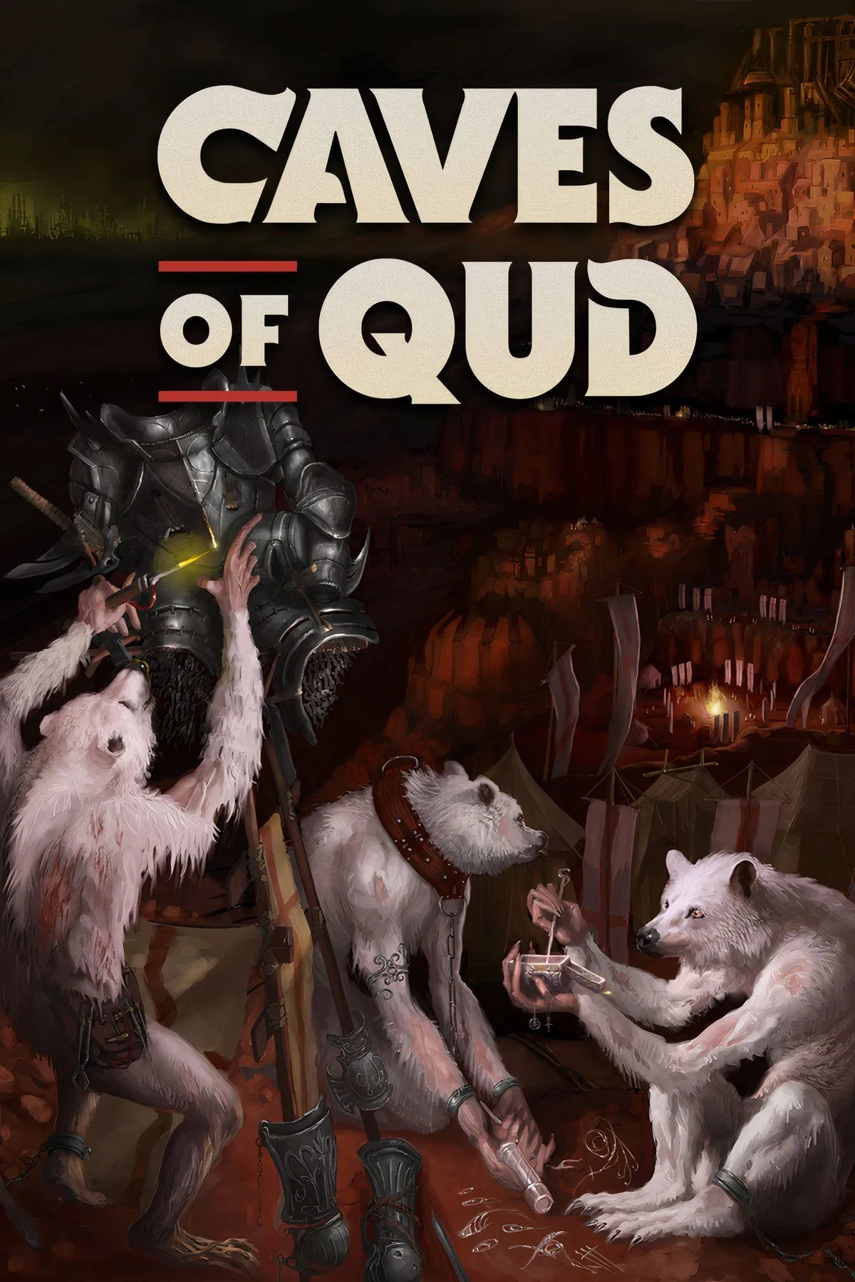 Đồ họa pixel art và giao diện game Caves of Qud, minh họa yếu tố roguelike và thế giới kỳ ảo.
