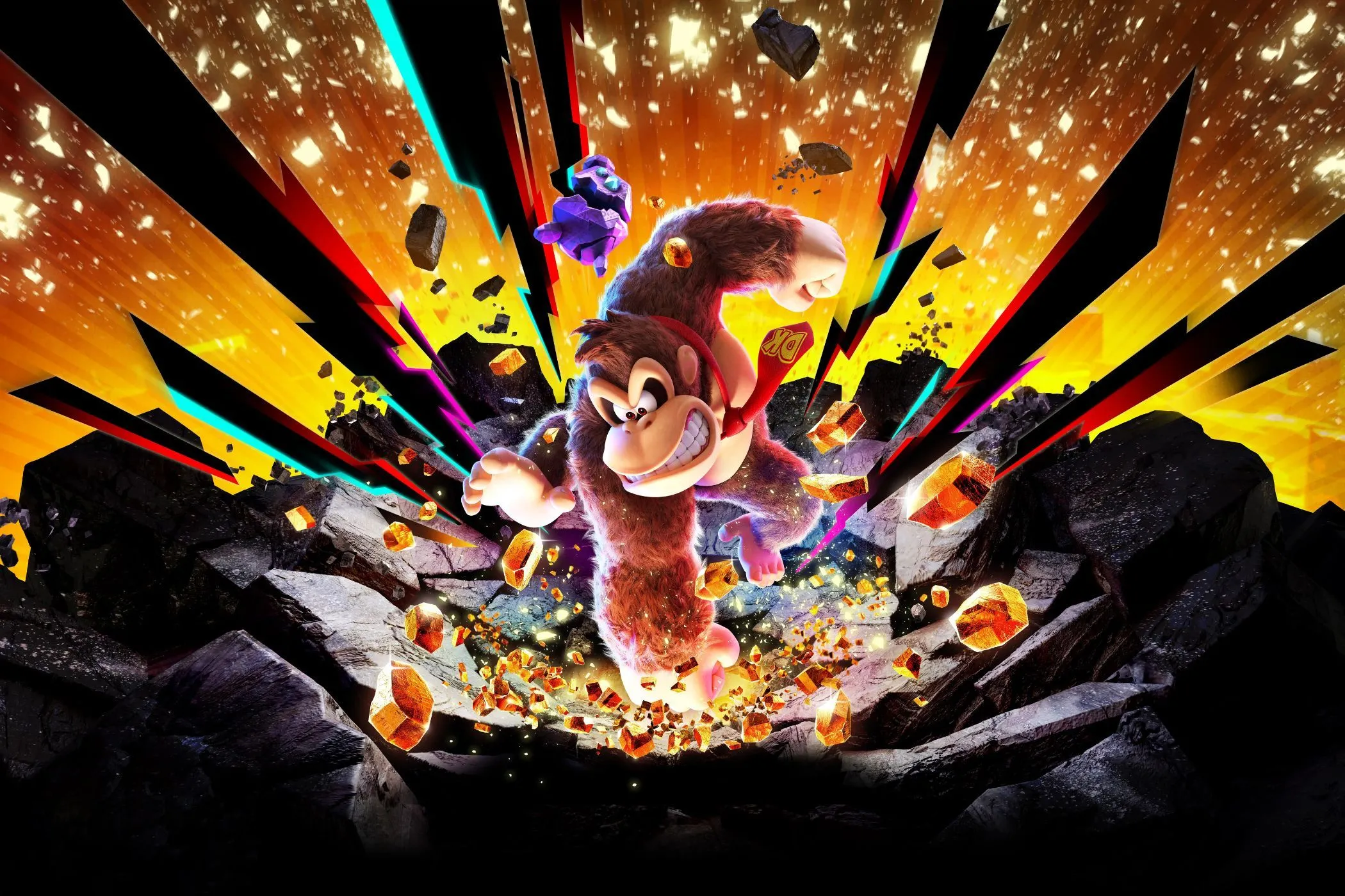 Donkey Kong đang đập đất, minh họa cơ chế phá hủy địa hình độc đáo trong Donkey Kong Bananza trên Nintendo Switch 2