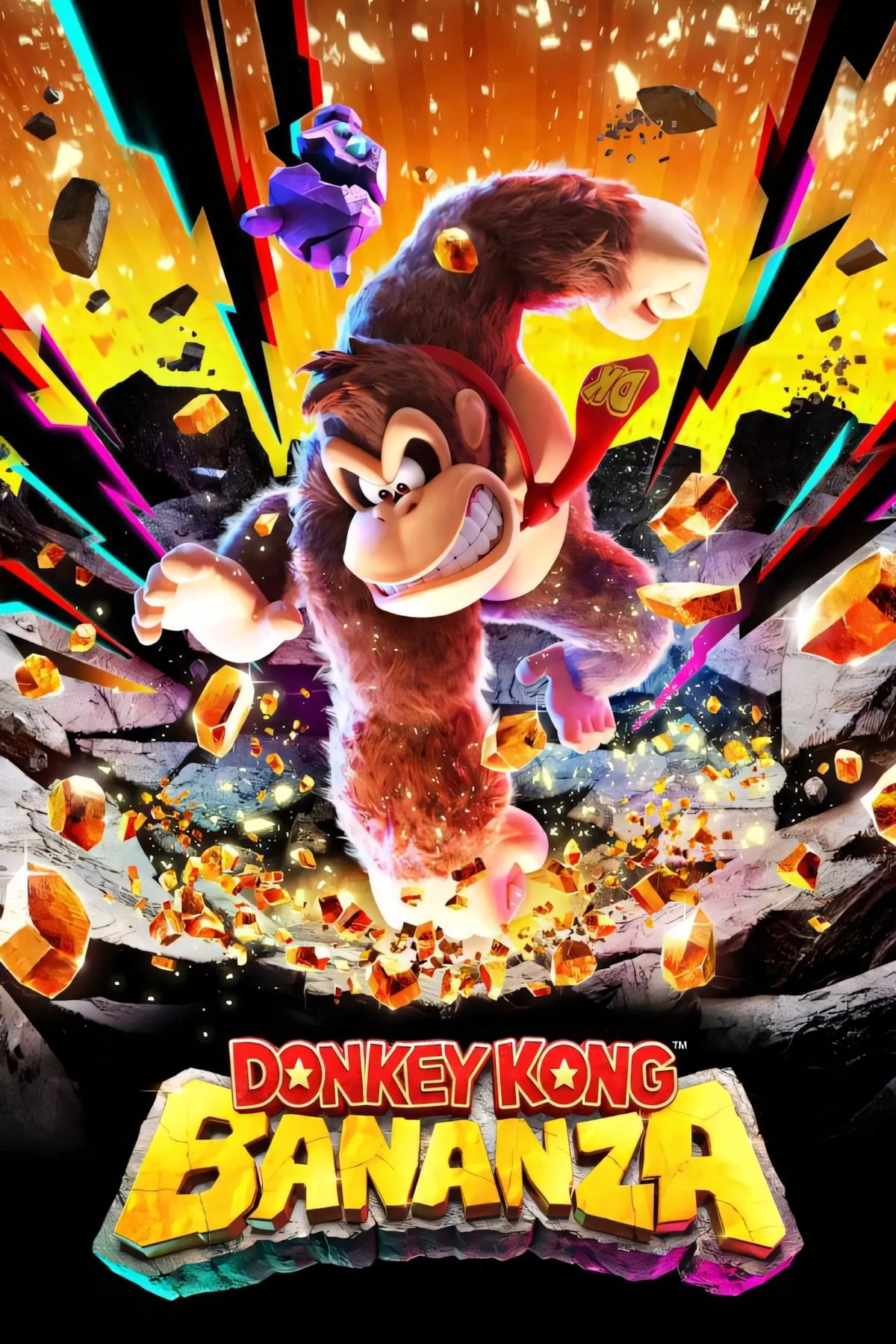 Donkey Kong và Diddy Kong trong ảnh bìa game Donkey Kong Bananza với đồ họa 3D đầy màu sắc
