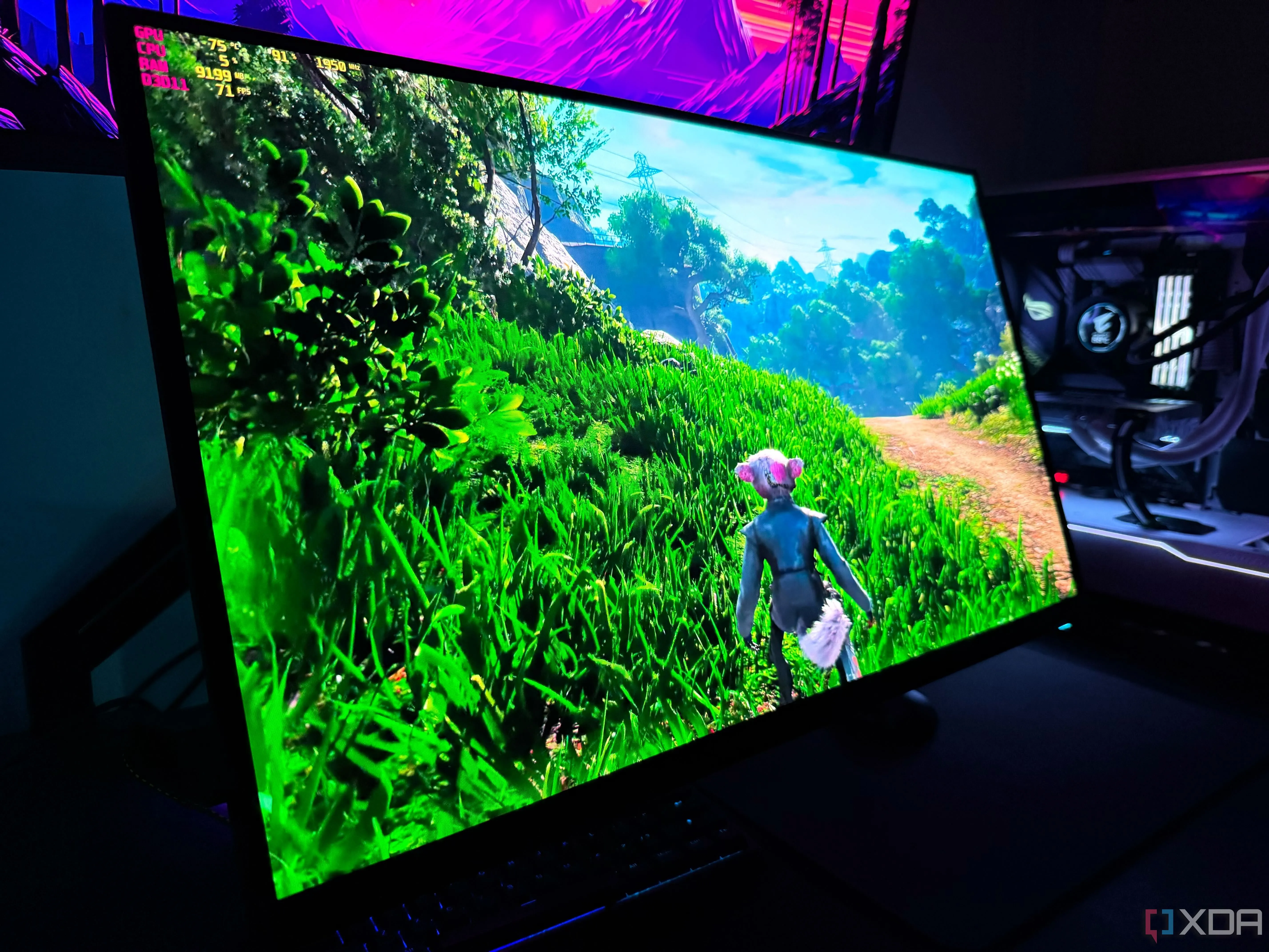 Game Biomutant đang chạy trên màn hình gaming OLED, thể hiện tầm quan trọng của việc tối ưu hóa hiệu suất tổng thể để đạt được trải nghiệm hình ảnh chân thực và mượt mà.