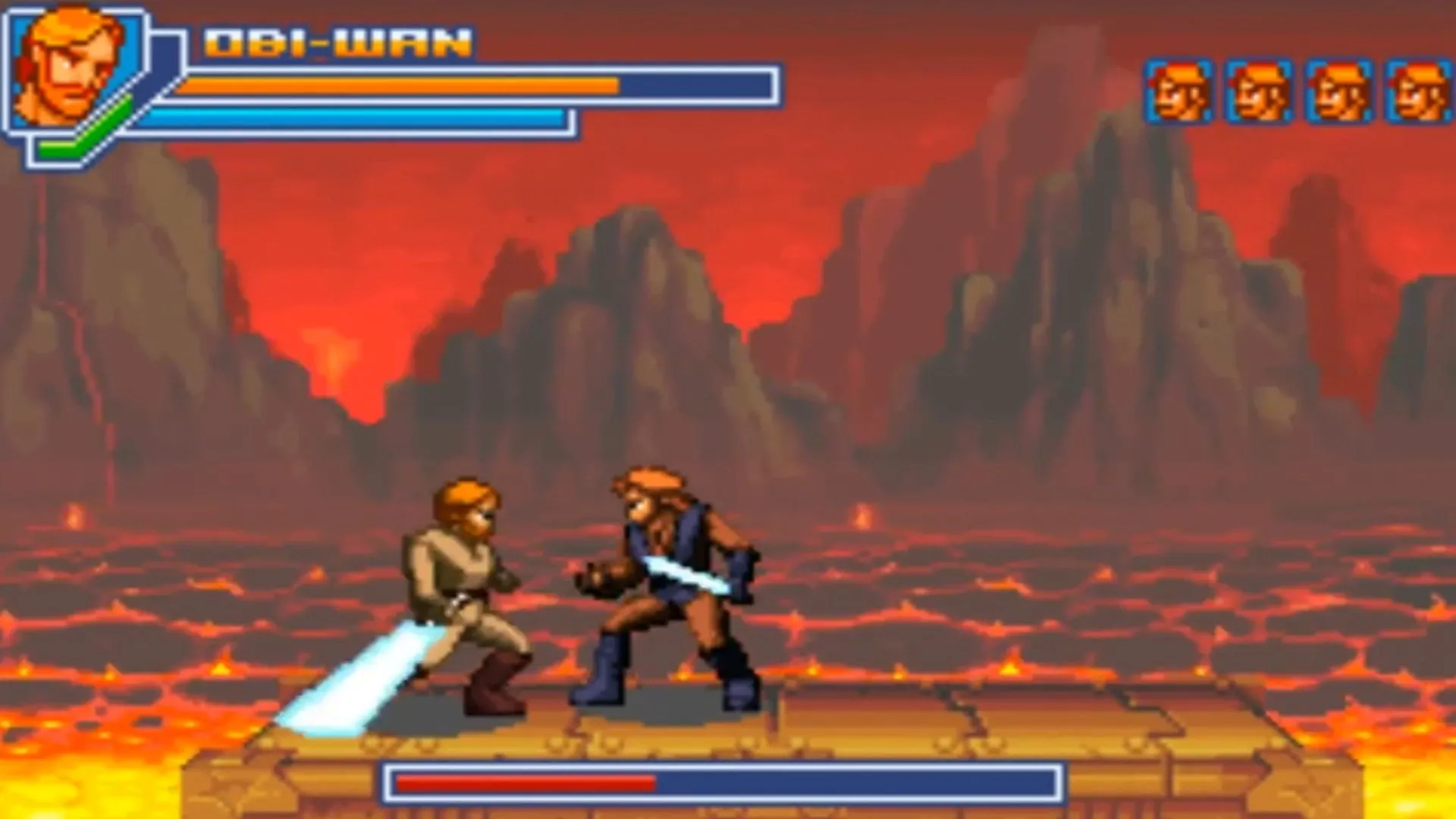Gameplay 2D side-scrolling ấn tượng của Star Wars Episode 3: Revenge of the Sith trên GBA.