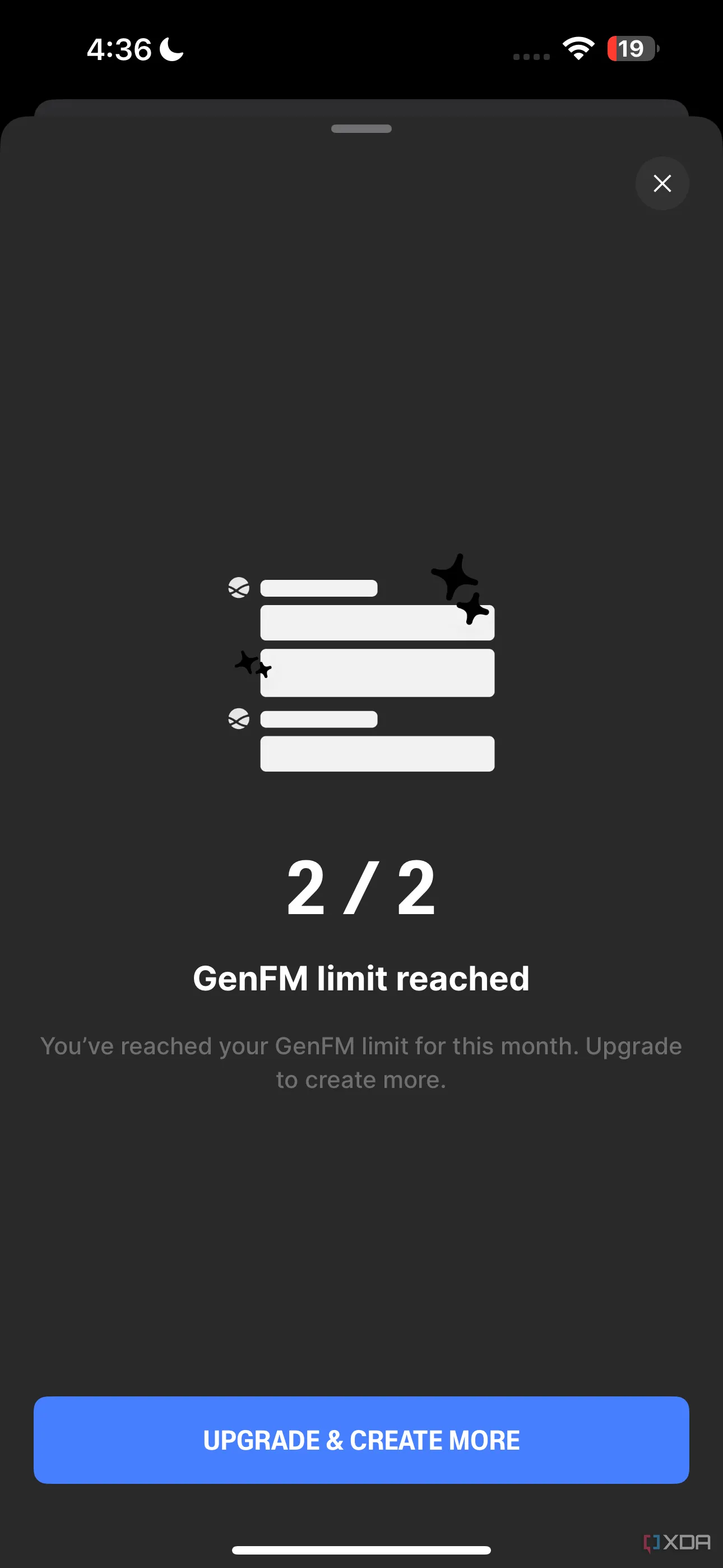 GenFM limit reached screen displayed