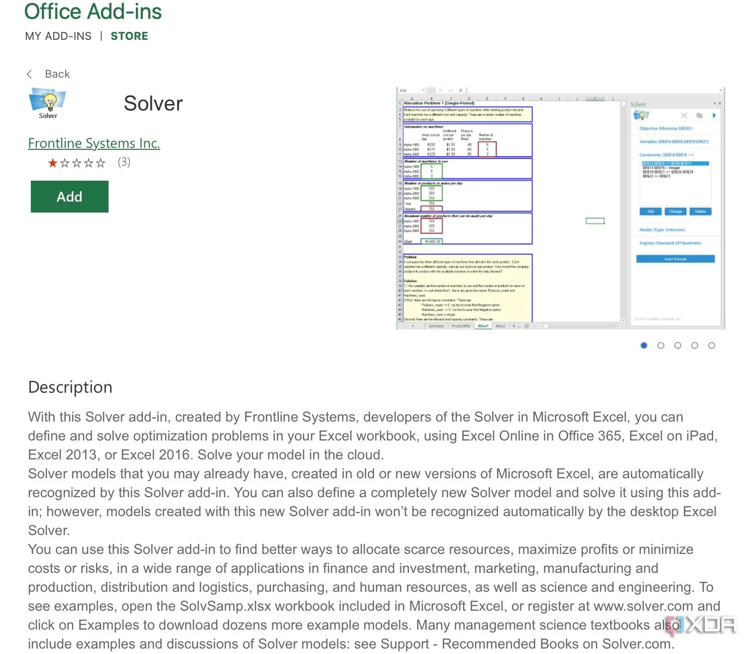 Giao diện add-in Solver trong Excel, dùng để tối ưu hóa các bài toán kinh doanh