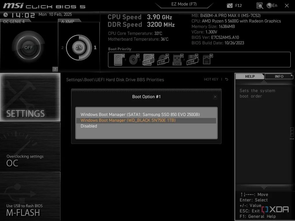 Giao diện BIOS của MSI, hiển thị tùy chọn thay đổi thứ tự khởi động ổ đĩa, phần quan trọng nhất khi sao chép hệ điều hành.