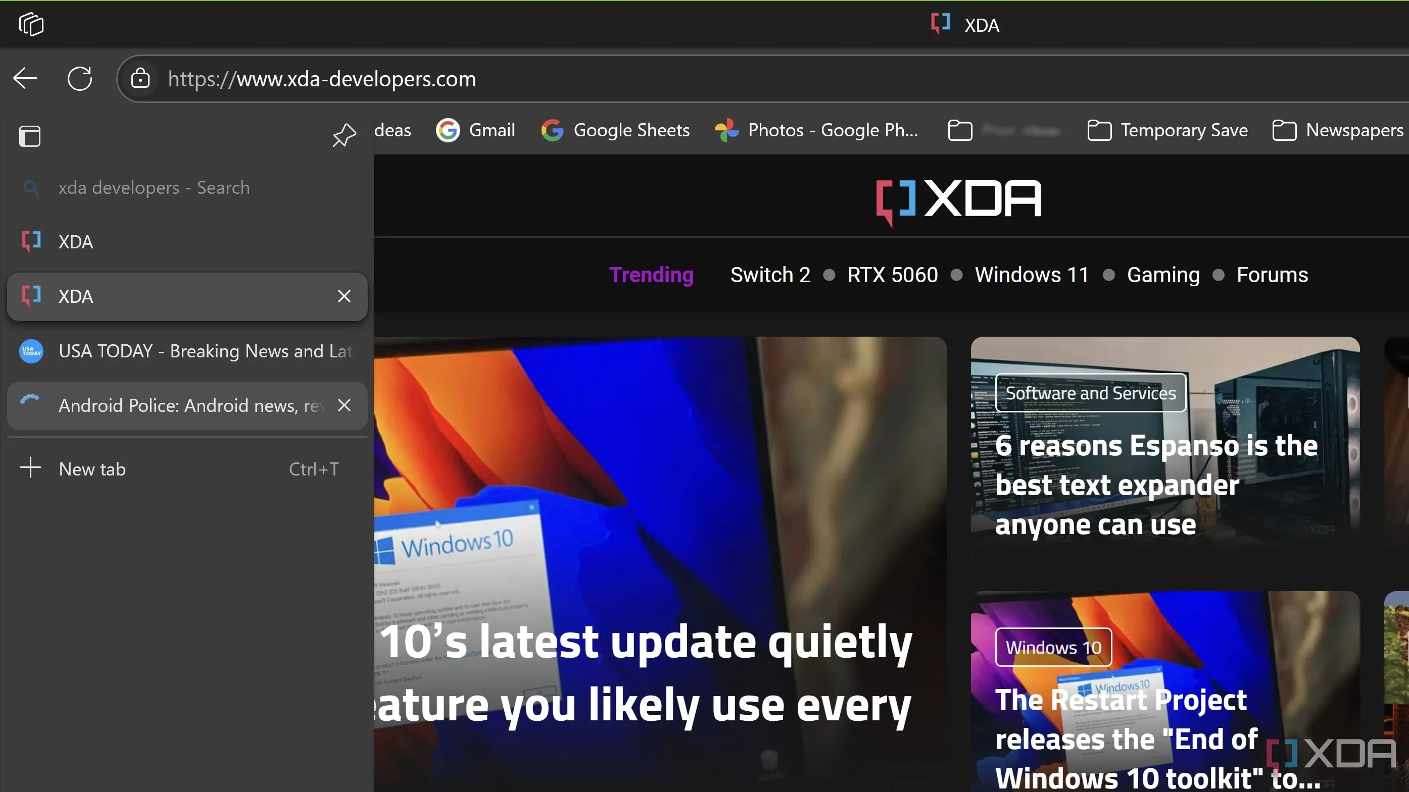 Giao diện các tab được sắp xếp theo chiều dọc (Vertical Tabs) trong Microsoft Edge, giúp quản lý nhiều tab hiệu quả hơn.