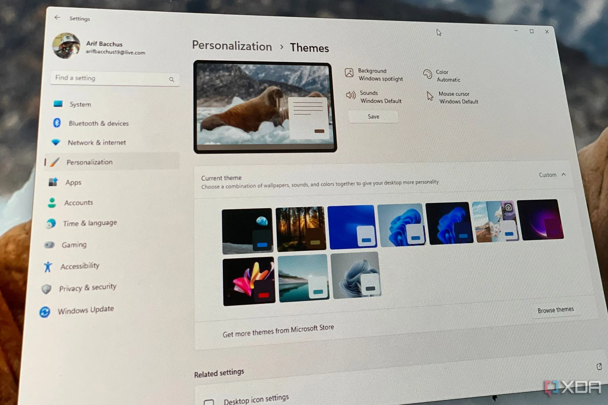 Giao diện cài đặt chủ đề trong Windows 11