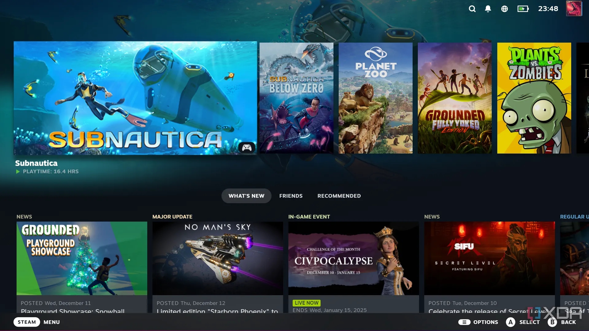 Giao diện chế độ Big Picture của Steam trên màn hình lớn