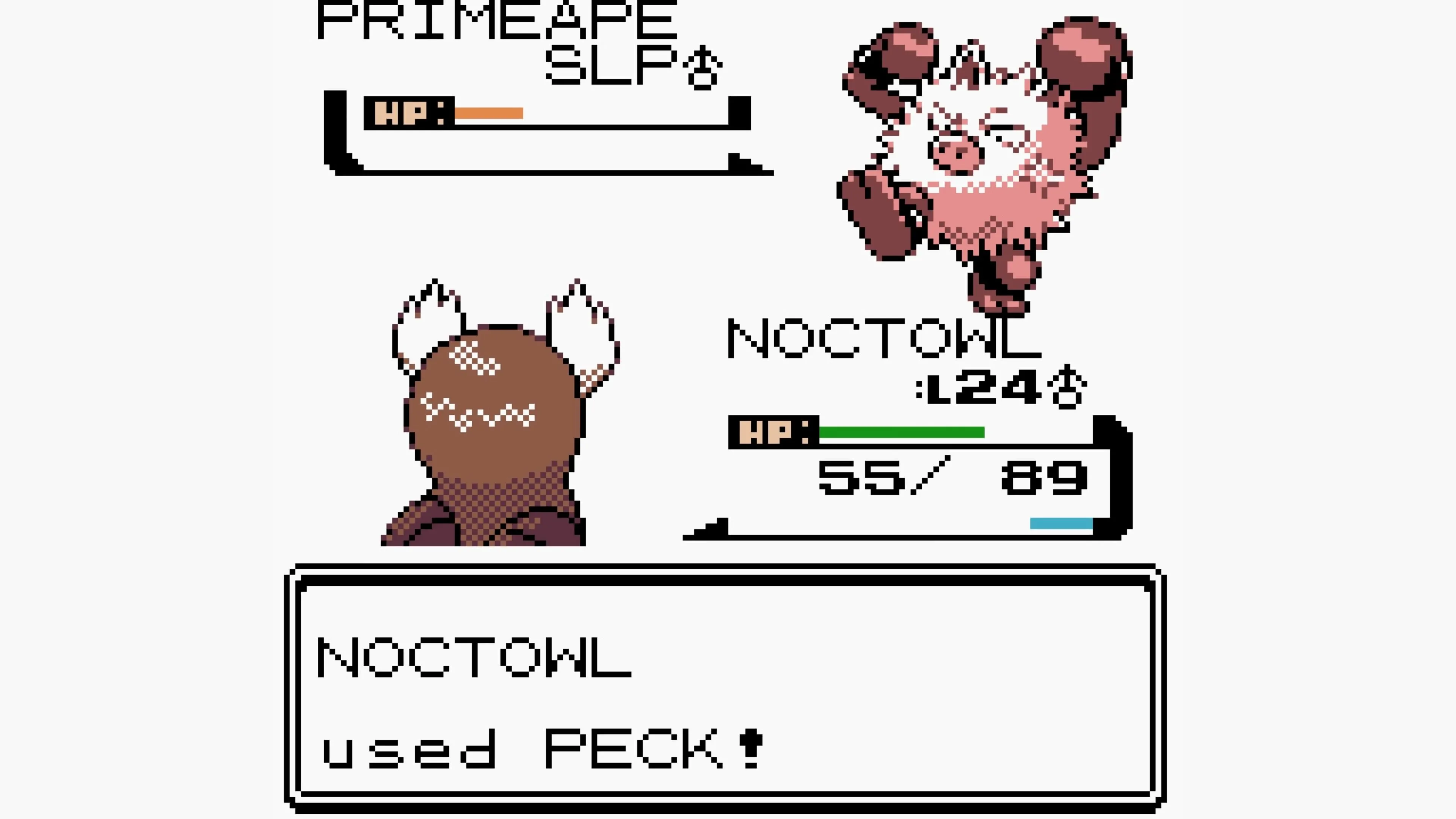 Giao diện chiến đấu của Pokémon Prism, với các Pokémon từ nhiều thế hệ khác nhau.