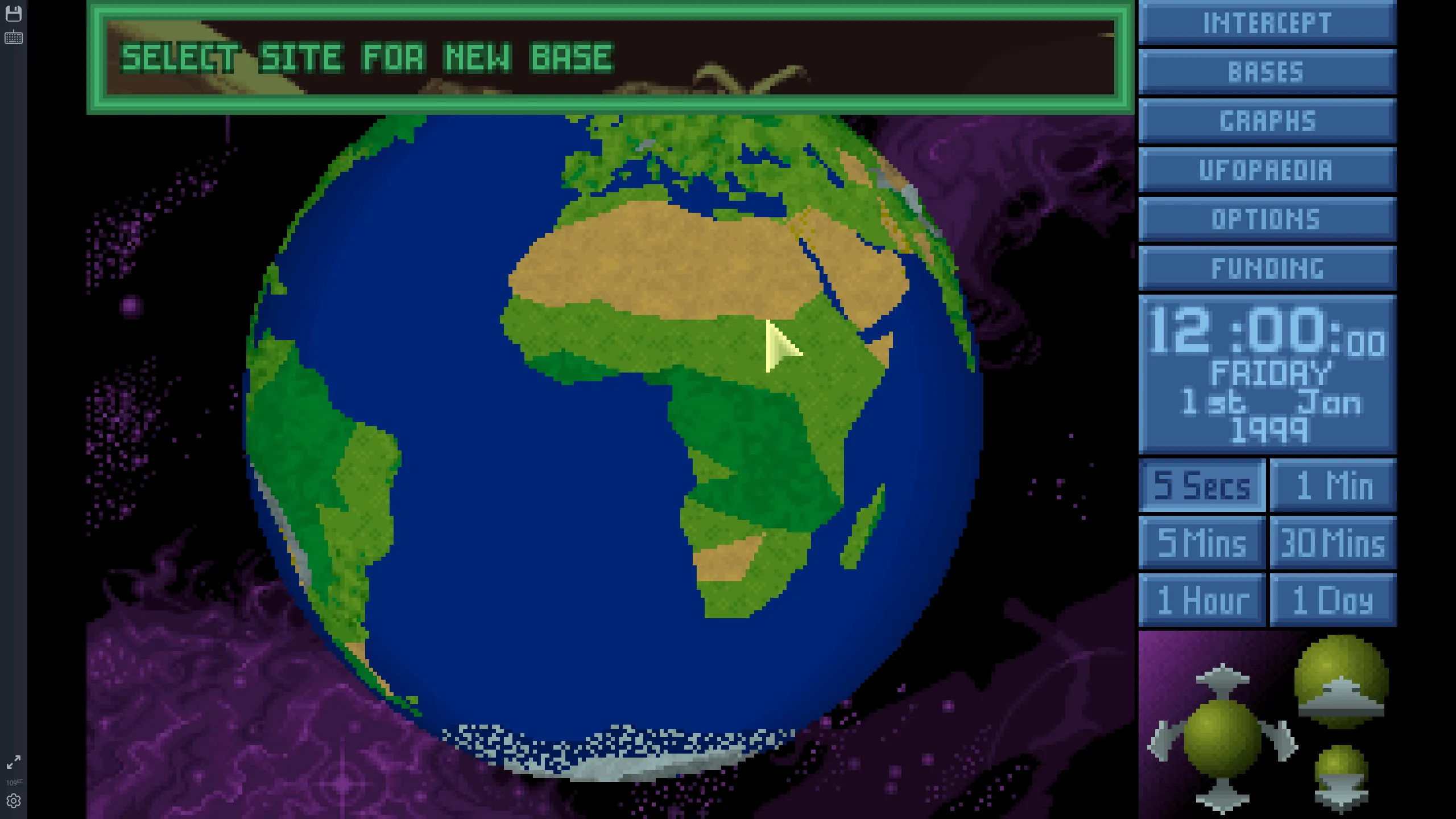 Giao diện chiến thuật theo lượt trong game X-COM: UFO Defense trên DOS, với binh lính đối đầu người ngoài hành tinh.