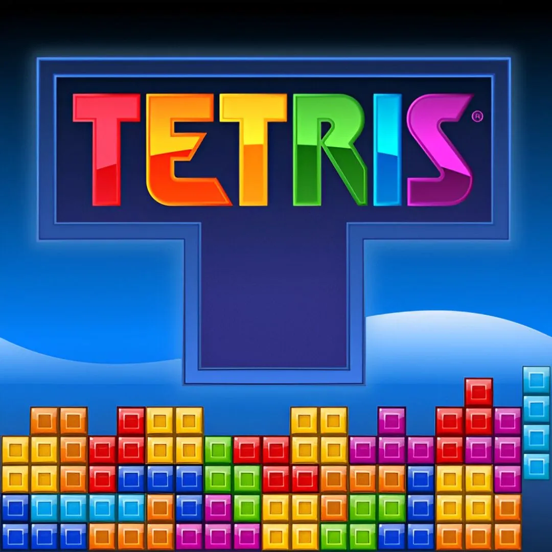Giao diện cổ điển của game xếp hình huyền thoại Tetris, tác phẩm kinh điển của Alexey Pajitnov.