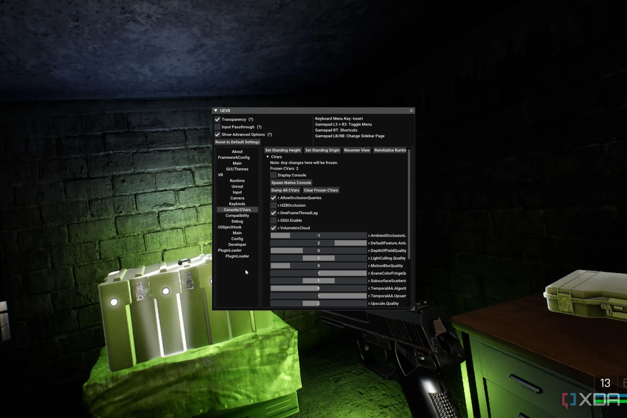 Giao diện công cụ UEVR Injector trong game bắn súng hành động Trepang2.