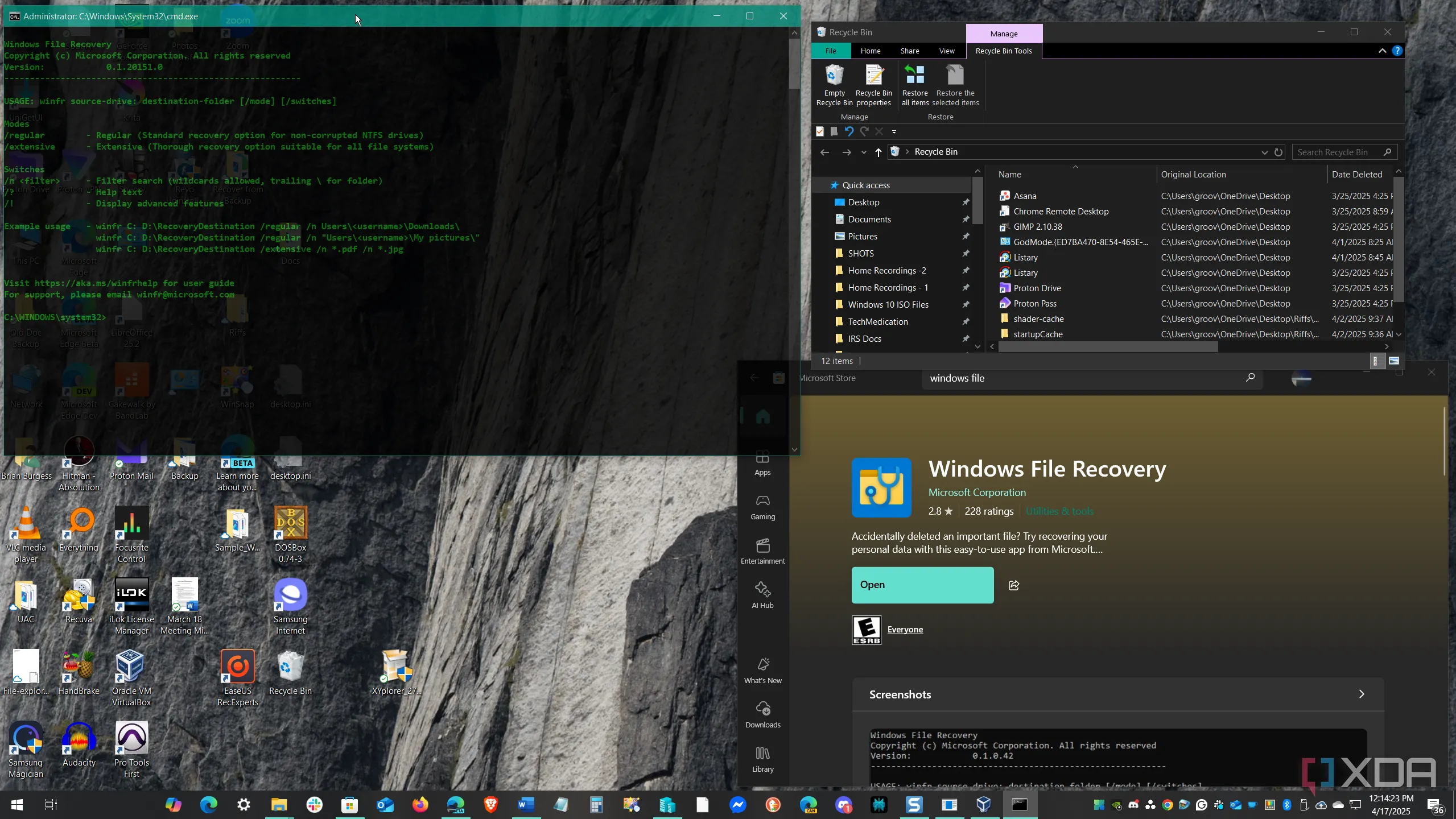 Giao diện dòng lệnh của Windows File Recovery trên Windows 10