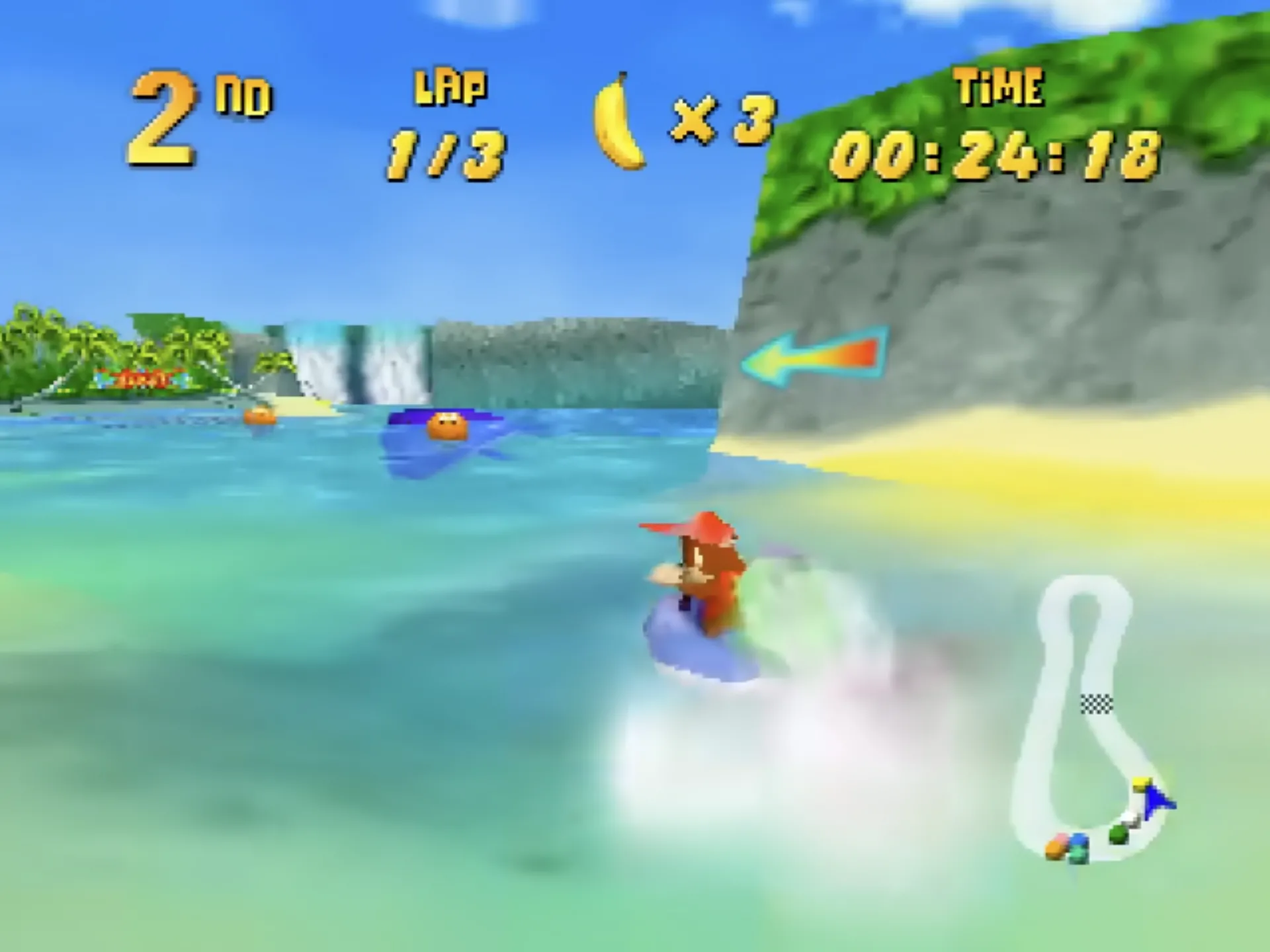 Giao diện game đua xe Diddy Kong Racing trên Nintendo 64, với các nhân vật nổi tiếng của Nintendo và Rare.