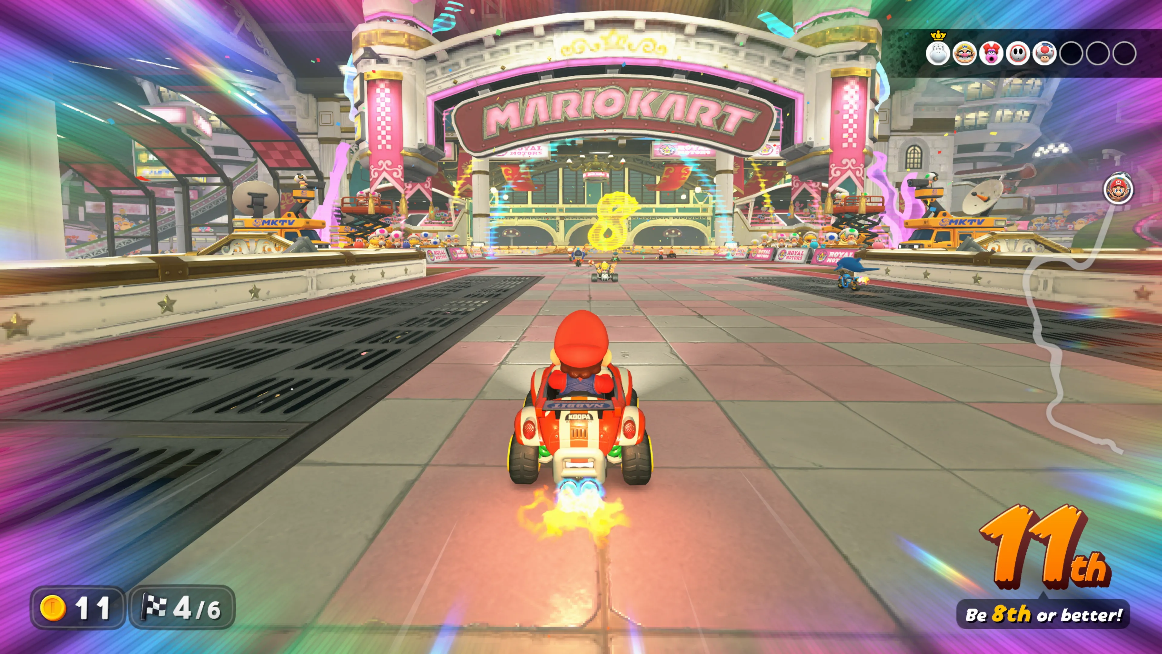 Giao diện game Mario Kart World hiển thị cảnh đua xe hấp dẫn trên console Nintendo Switch 2
