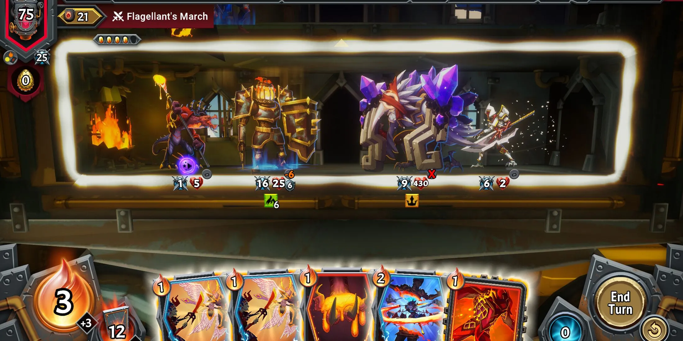 Giao diện gameplay chi tiết của Monster Train 2, với các thẻ bài và chiến lược trên các tầng.