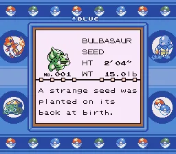 Giao diện hệ thống Pokémon trong phiên bản Blue