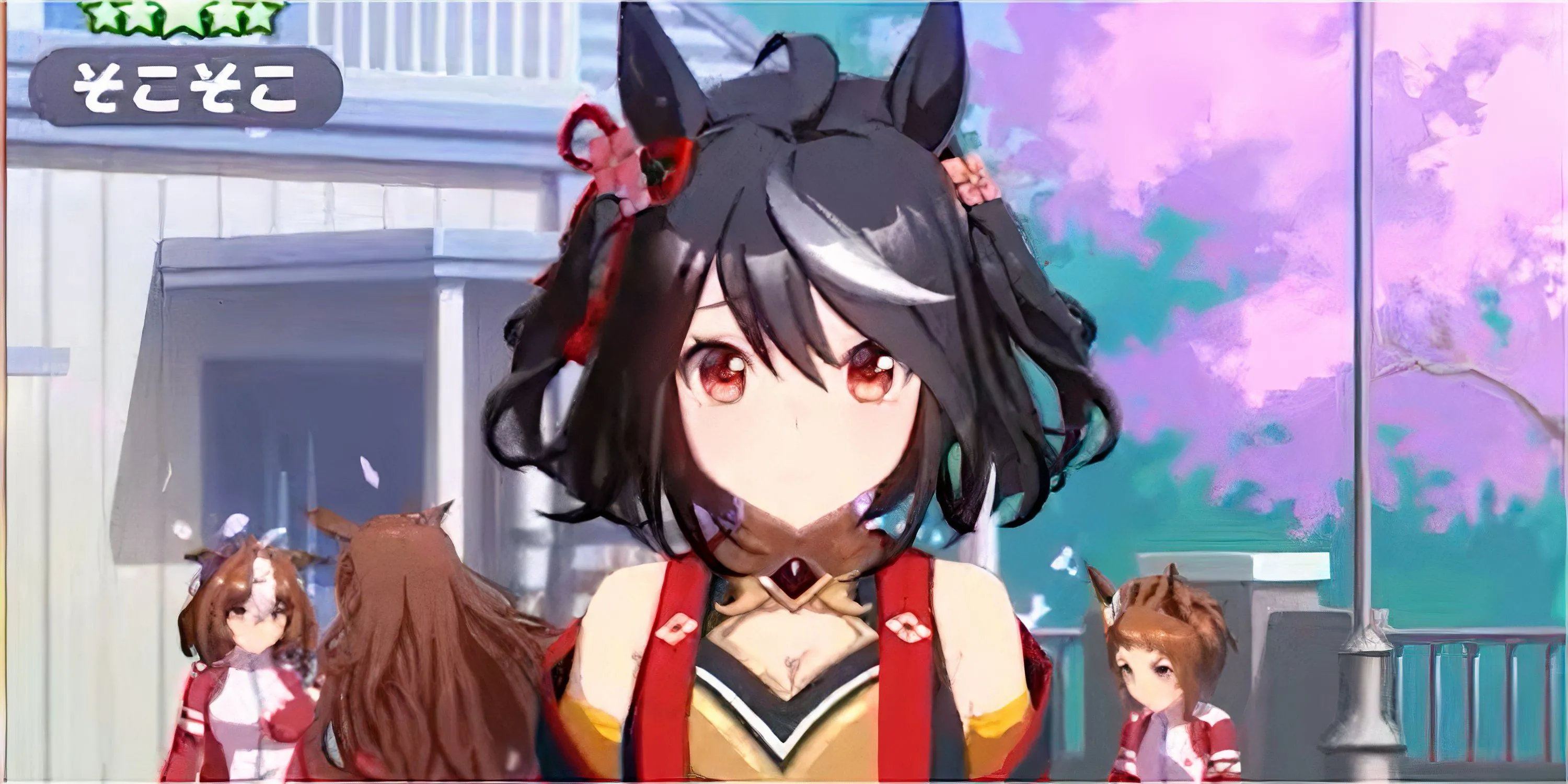 Giao diện huấn luyện và chọn nhân vật trong Umamusume Pretty Derby, thể hiện đồ họa anime sống động