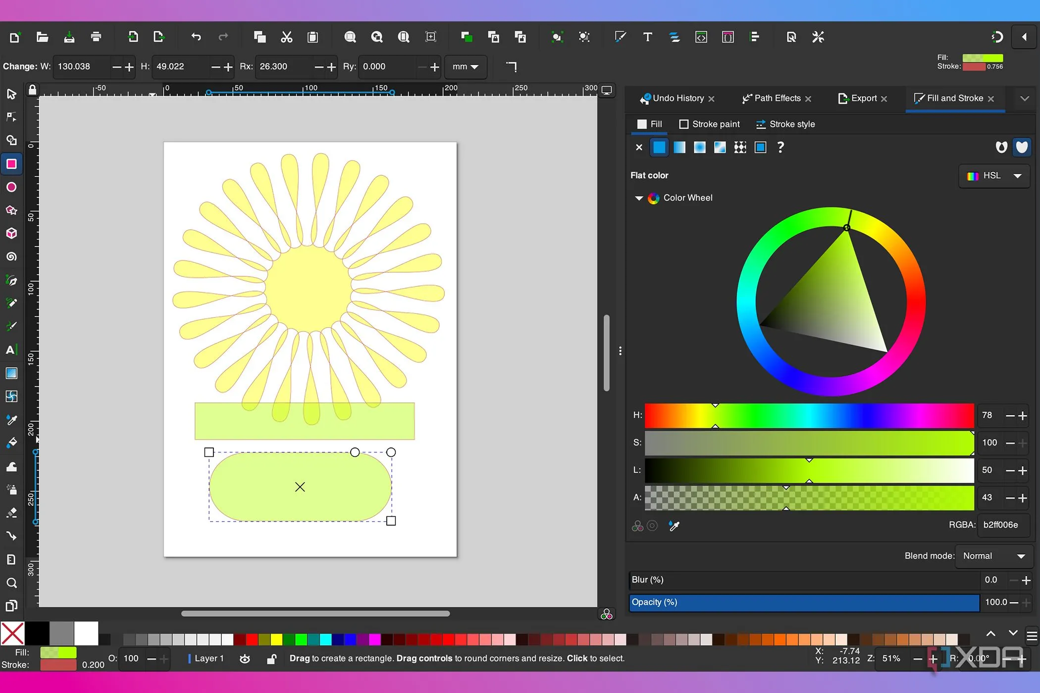 Giao diện Inkscape hiển thị các hiệu ứng chỉnh sửa đường dẫn trực tiếp